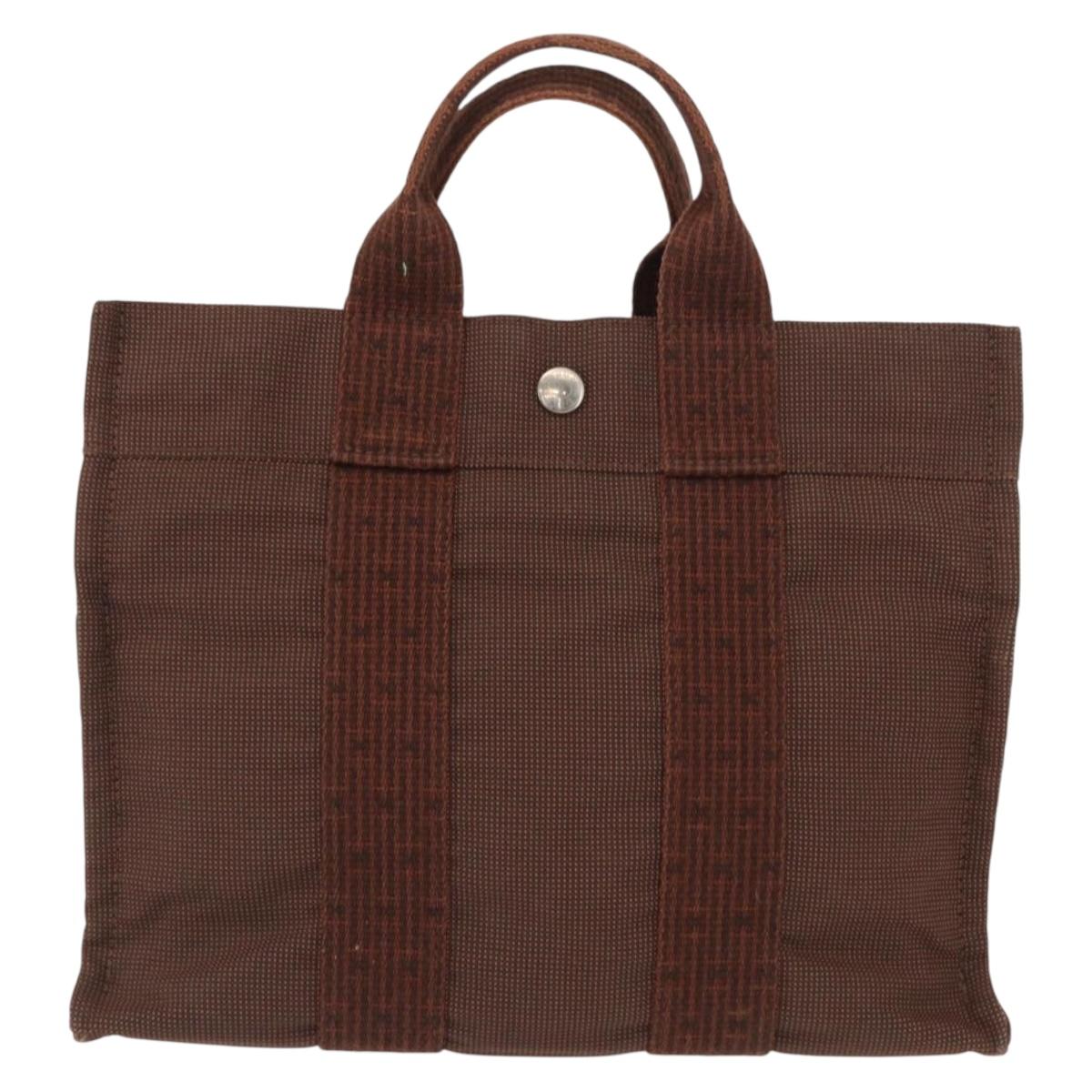 HERMES Her Line PM Tote Bag Canvas Brown Silver Auth 168733