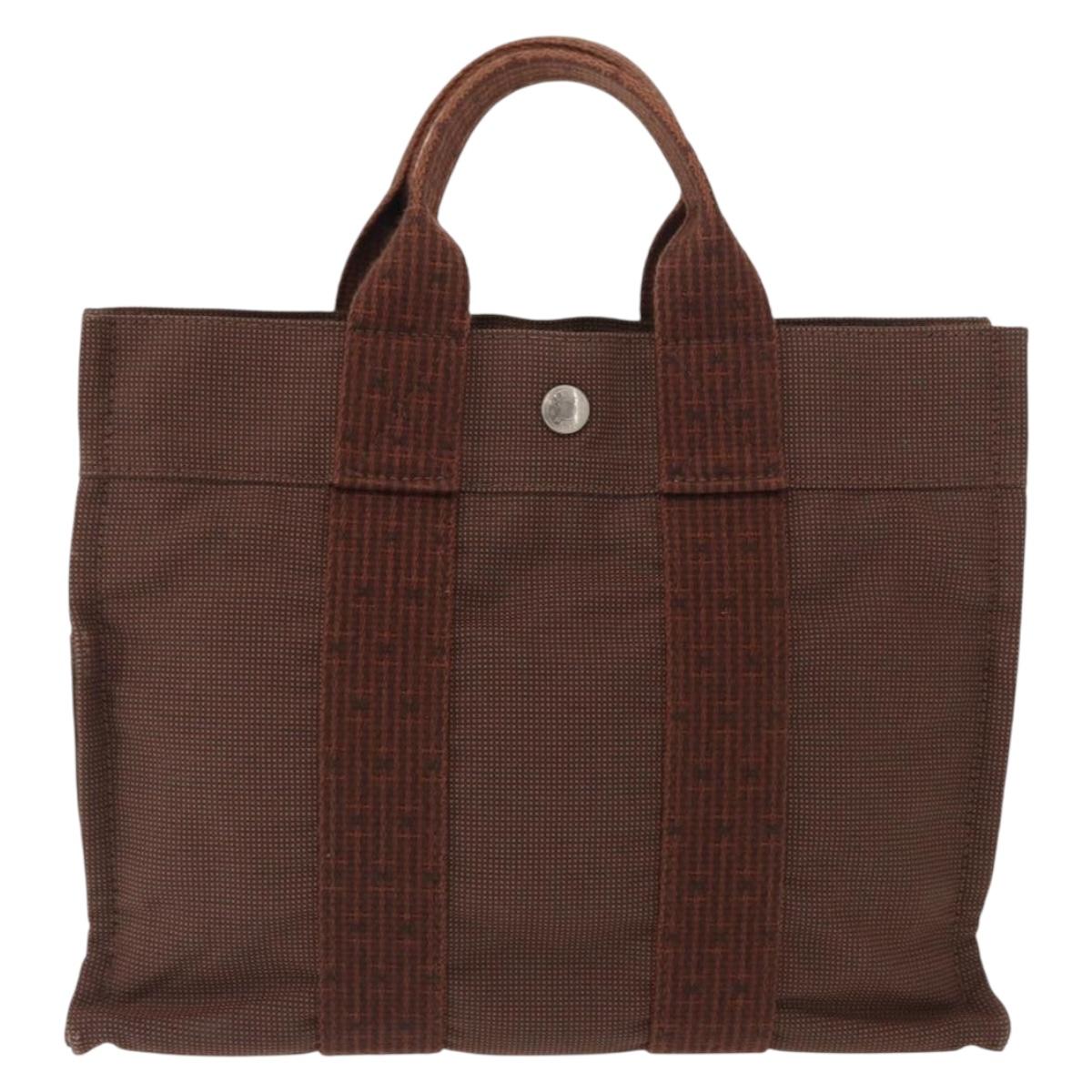HERMES Her Line PM Tote Bag Canvas Brown Silver Auth 168733