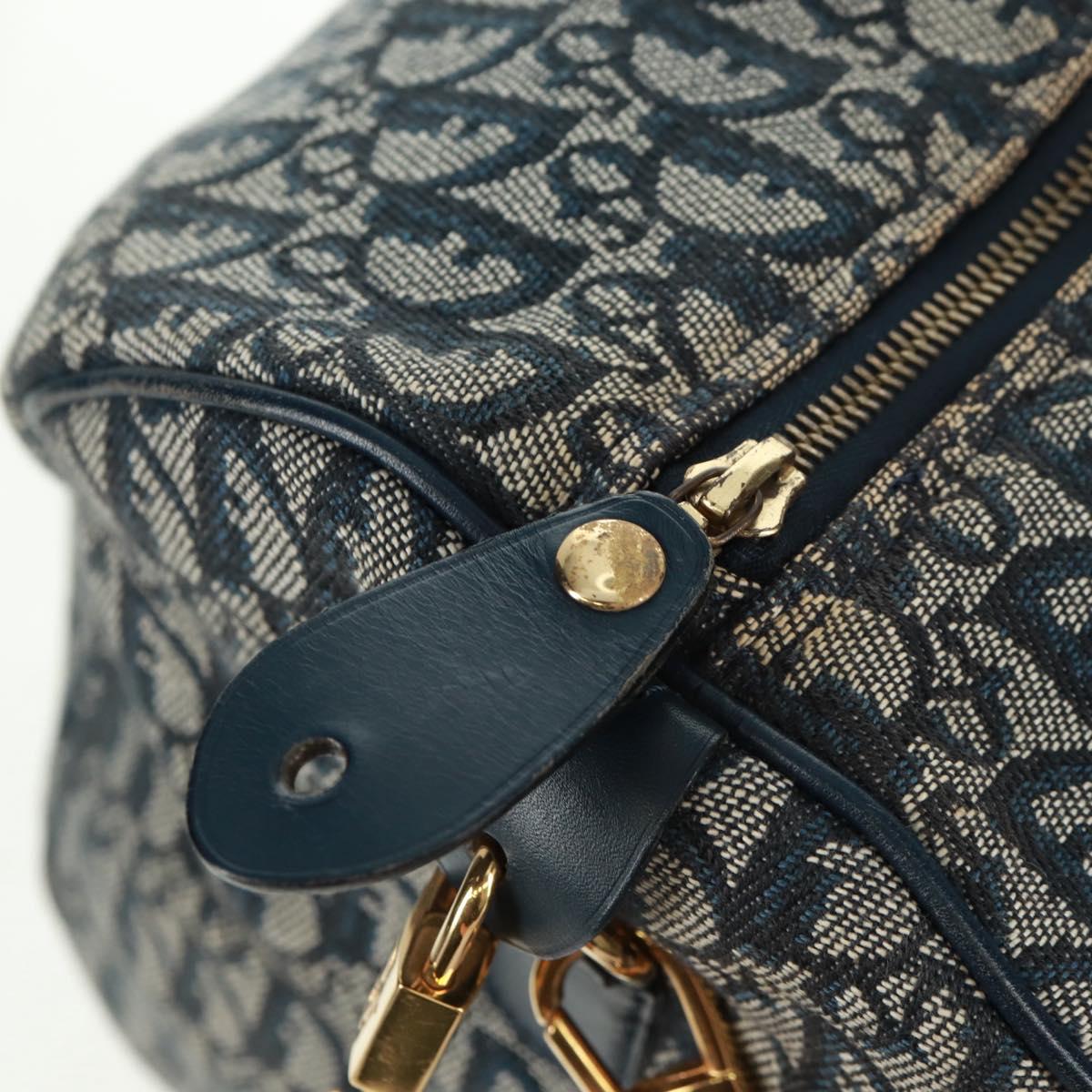 Christian Dior Trotter Canvas Boston Bag 2way Navy Gold Auth 168742SAV