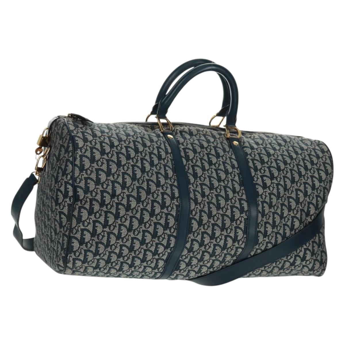 Christian Dior Trotter Canvas Boston Bag 2way Navy Gold Auth 168742SAV
