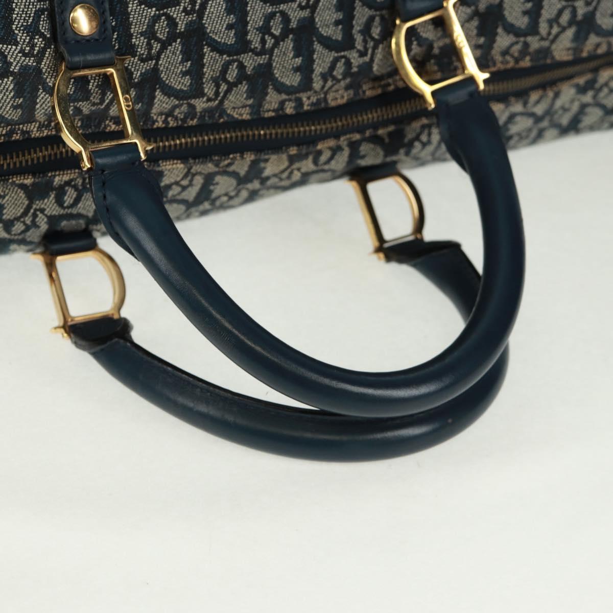 Christian Dior Trotter Canvas Boston Bag 2way Navy Gold Auth 168742SAV