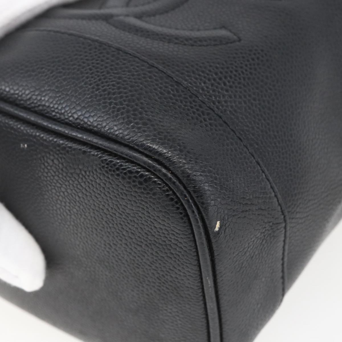 CHANEL Vanity Hand Bag Caviar Skin Black Gold CC Auth 168743