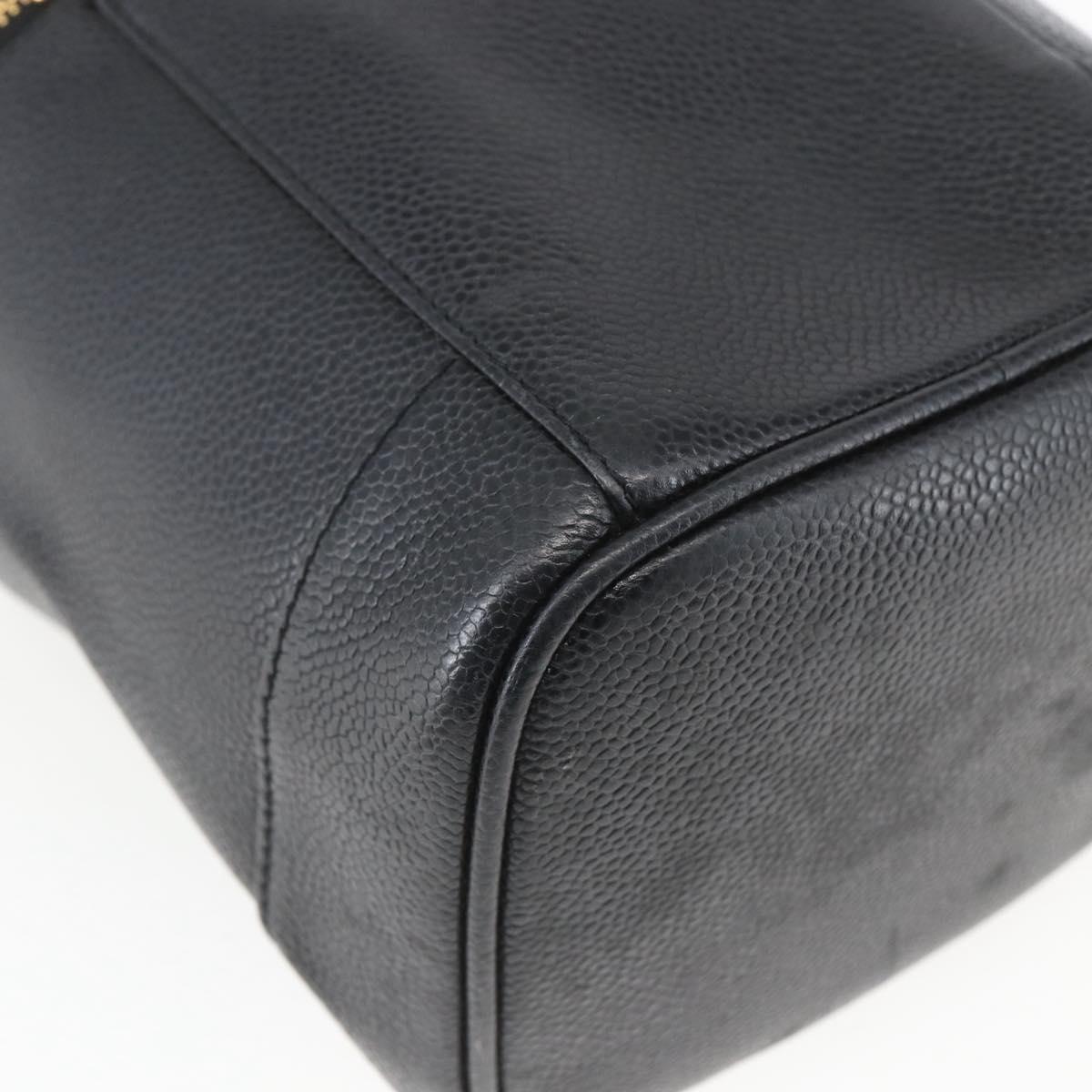 CHANEL Vanity Hand Bag Caviar Skin Black Gold CC Auth 168743