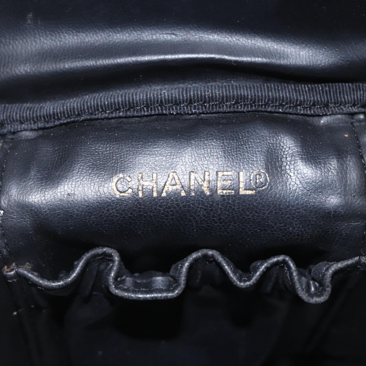 CHANEL Vanity Hand Bag Caviar Skin Black Gold CC Auth 168743