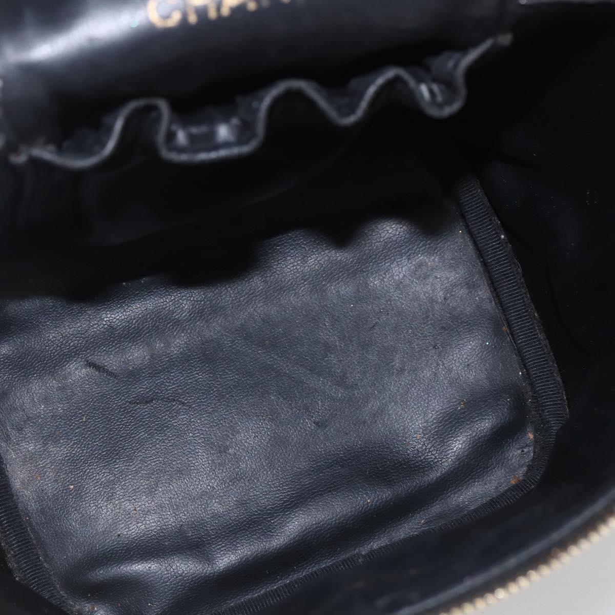 CHANEL Vanity Hand Bag Caviar Skin Black Gold CC Auth 168743