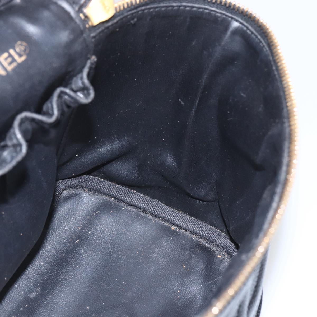CHANEL Vanity Hand Bag Caviar Skin Black Gold CC Auth 168743