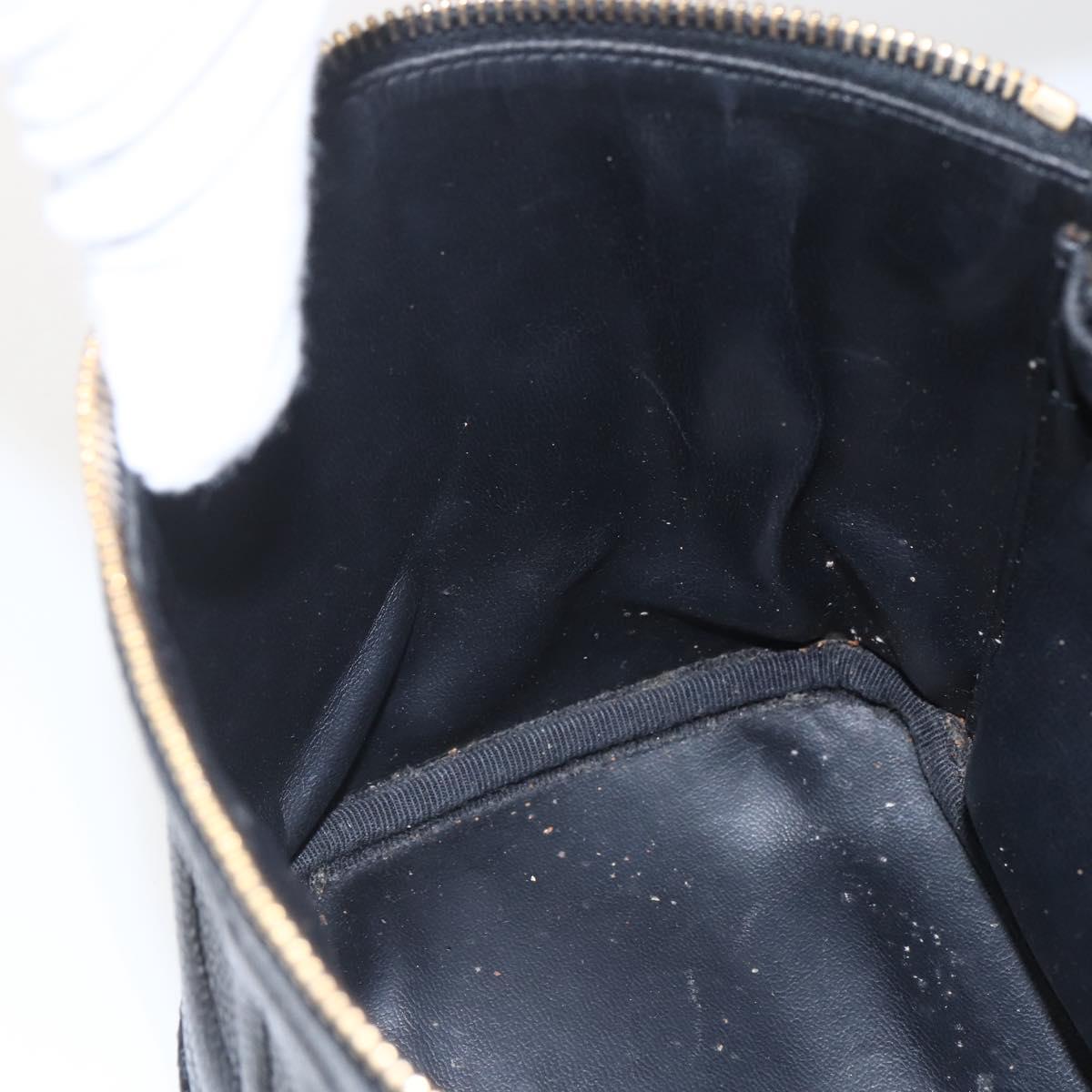 CHANEL Vanity Hand Bag Caviar Skin Black Gold CC Auth 168743