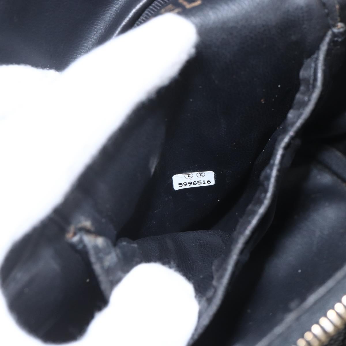 CHANEL Vanity Hand Bag Caviar Skin Black Gold CC Auth 168743