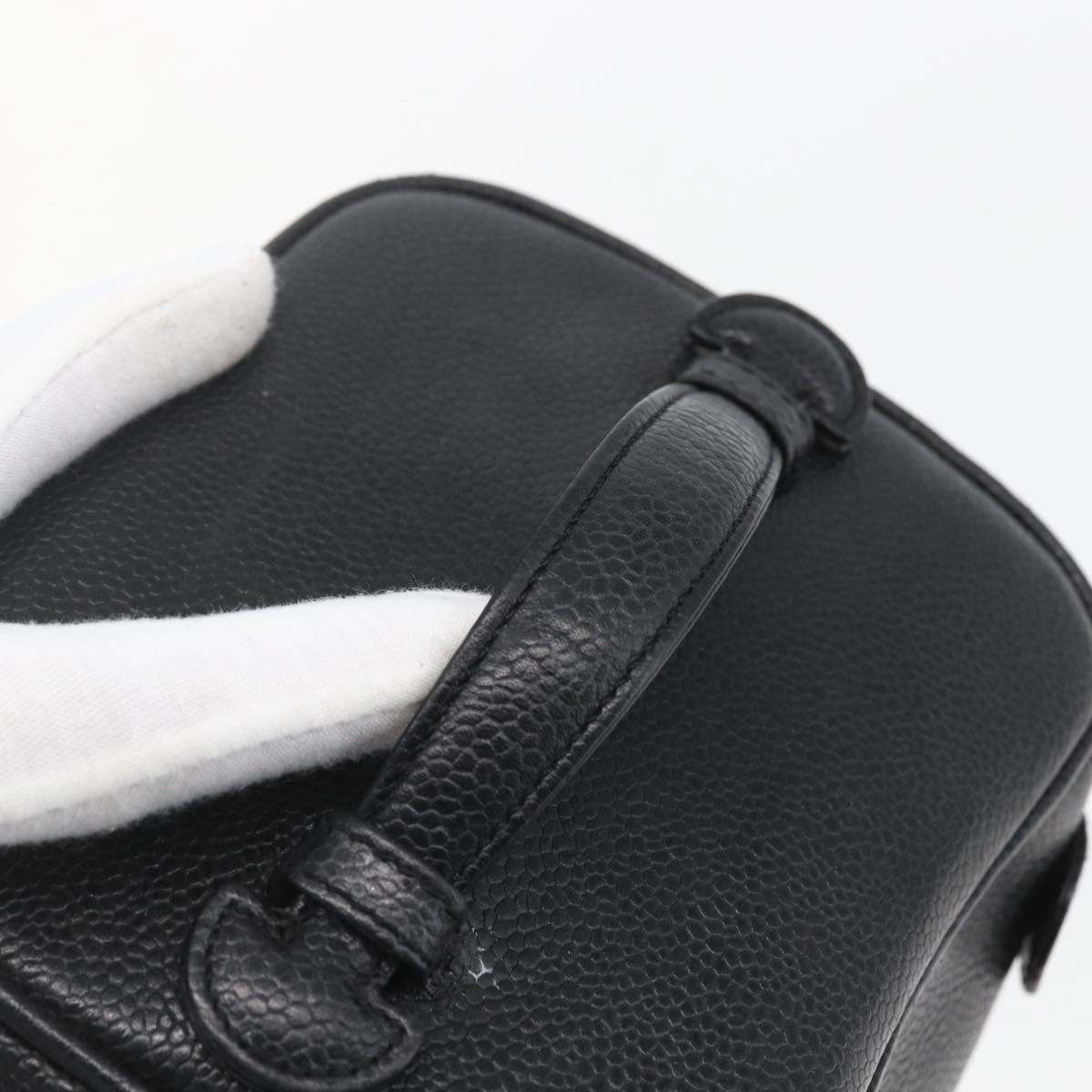 CHANEL Vanity Hand Bag Caviar Skin Black Gold CC Auth 168743