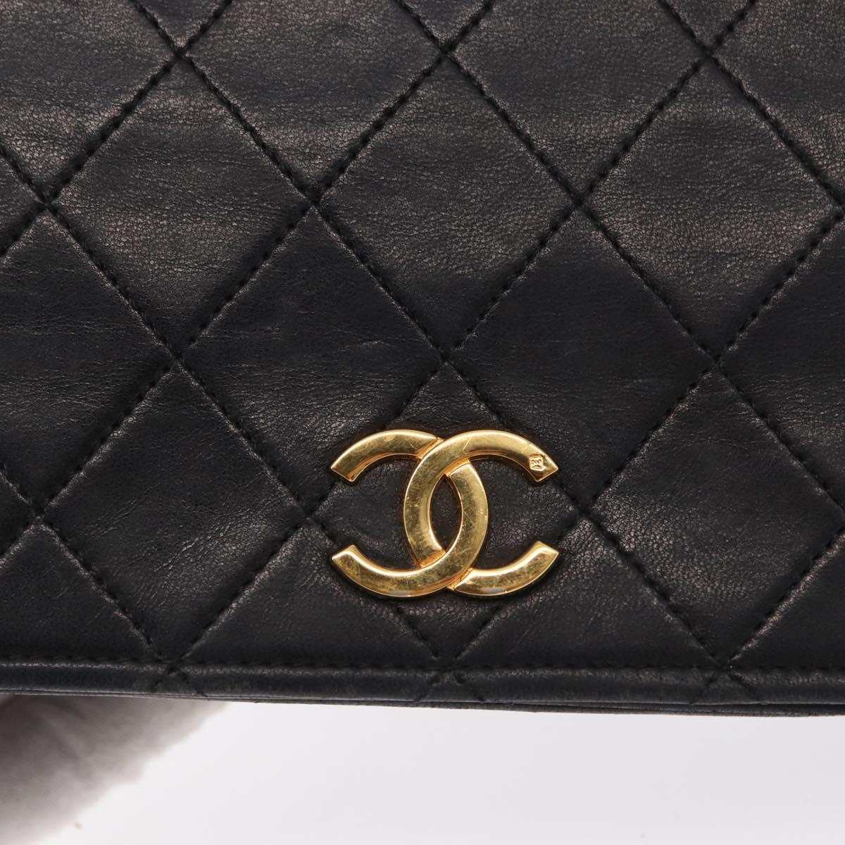CHANEL Matelasse Chain Shoulder Bag Lamb Skin Black Gold CC Auth 168744