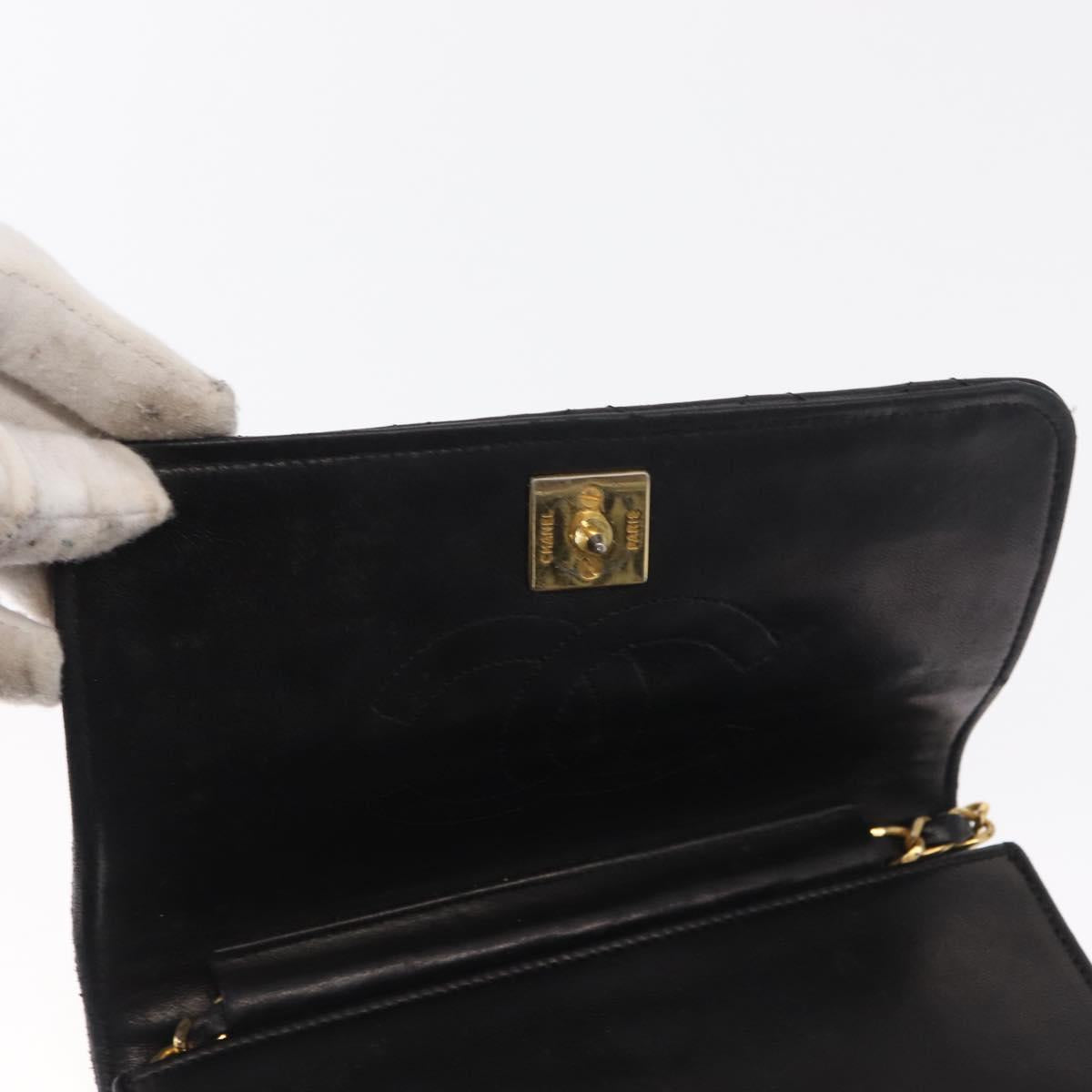 CHANEL Matelasse Chain Shoulder Bag Lamb Skin Black Gold CC Auth 168744