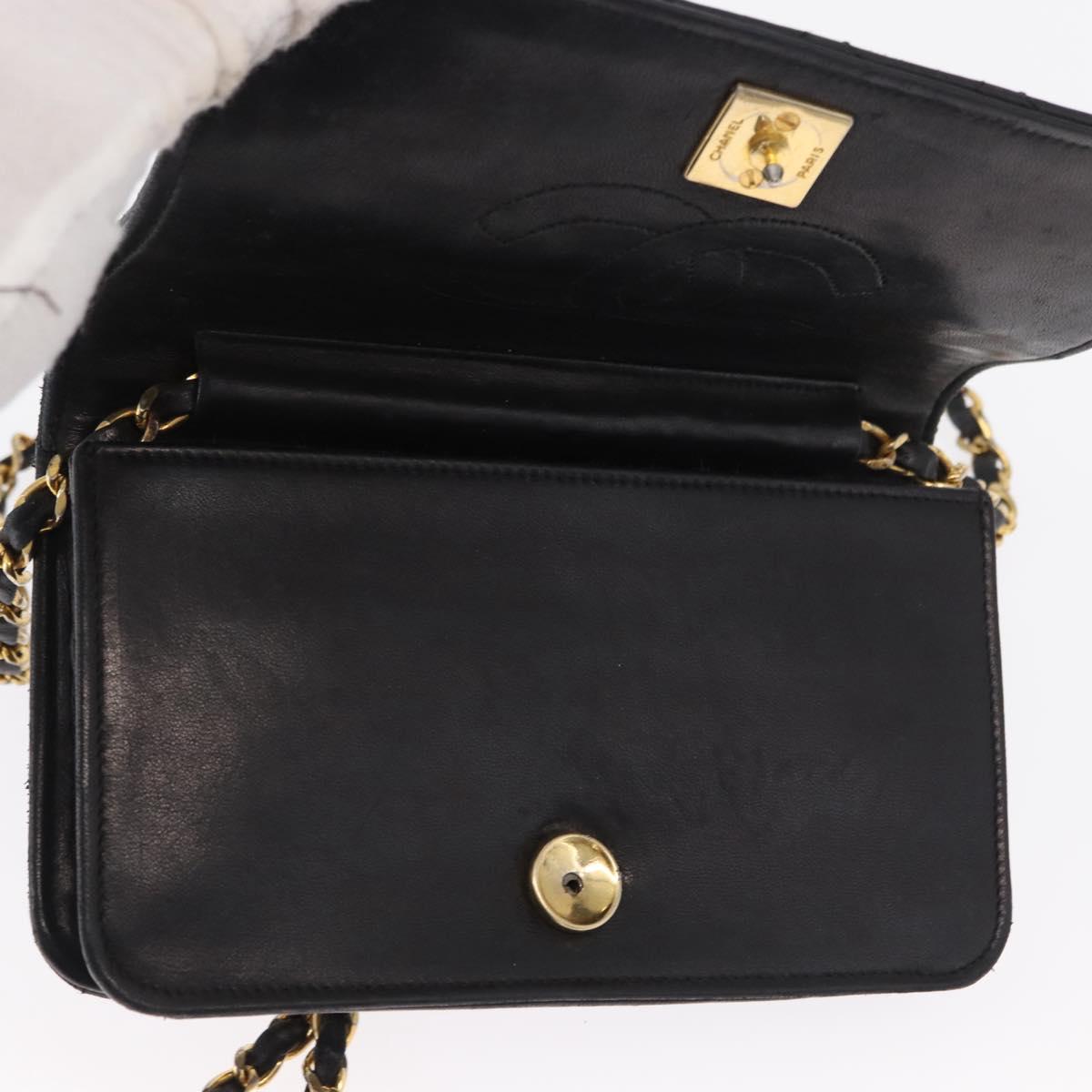 CHANEL Matelasse Chain Shoulder Bag Lamb Skin Black Gold CC Auth 168744