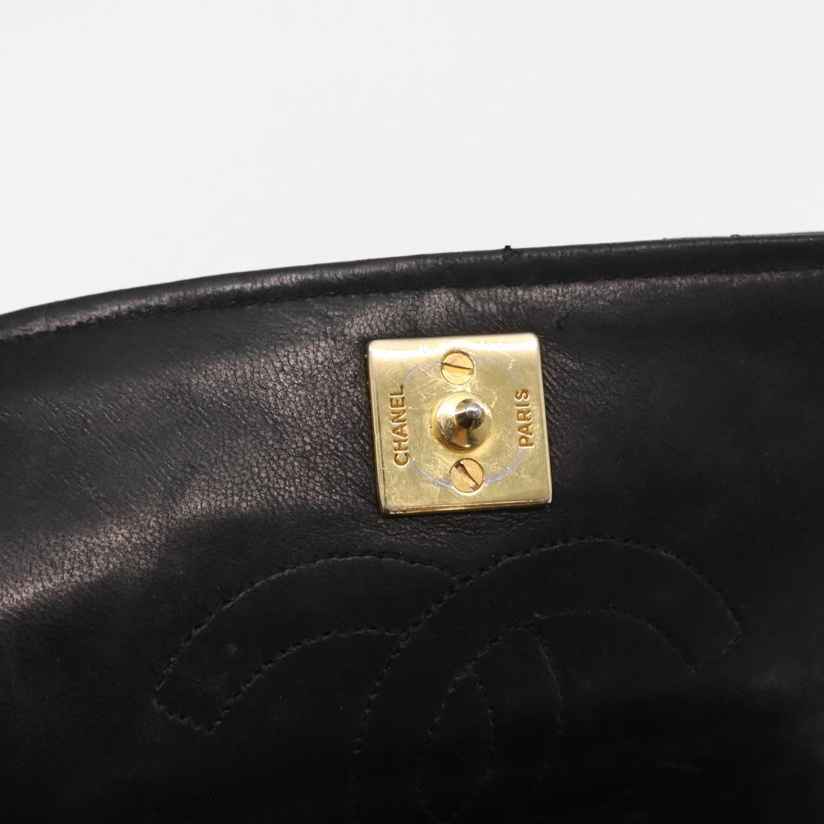CHANEL Matelasse Chain Shoulder Bag Lamb Skin Black Gold CC Auth 168744