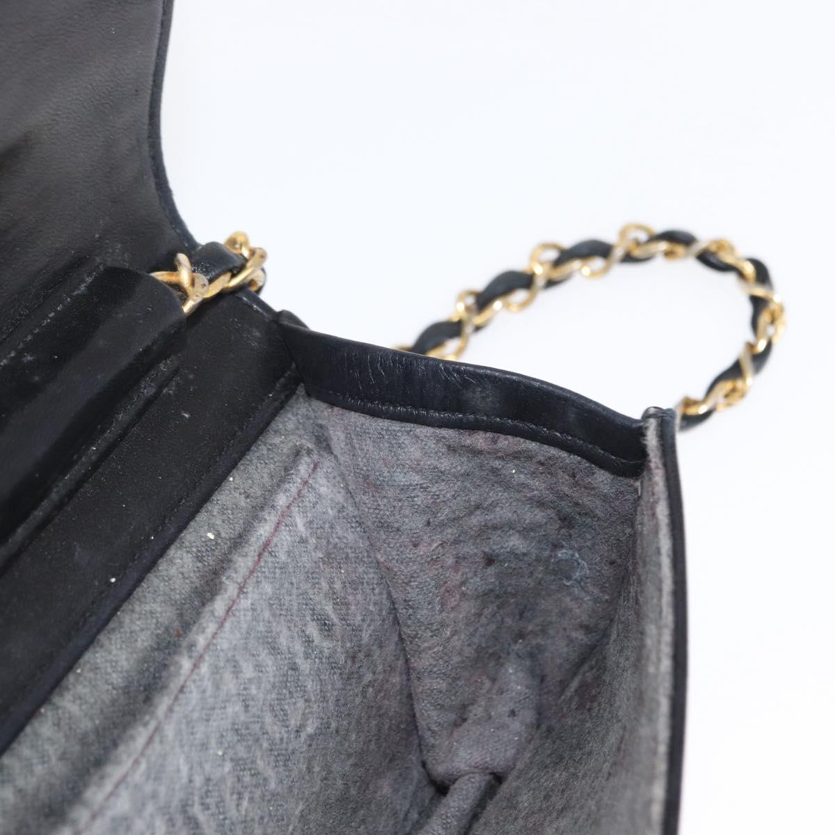 CHANEL Matelasse Chain Shoulder Bag Lamb Skin Black Gold CC Auth 168744