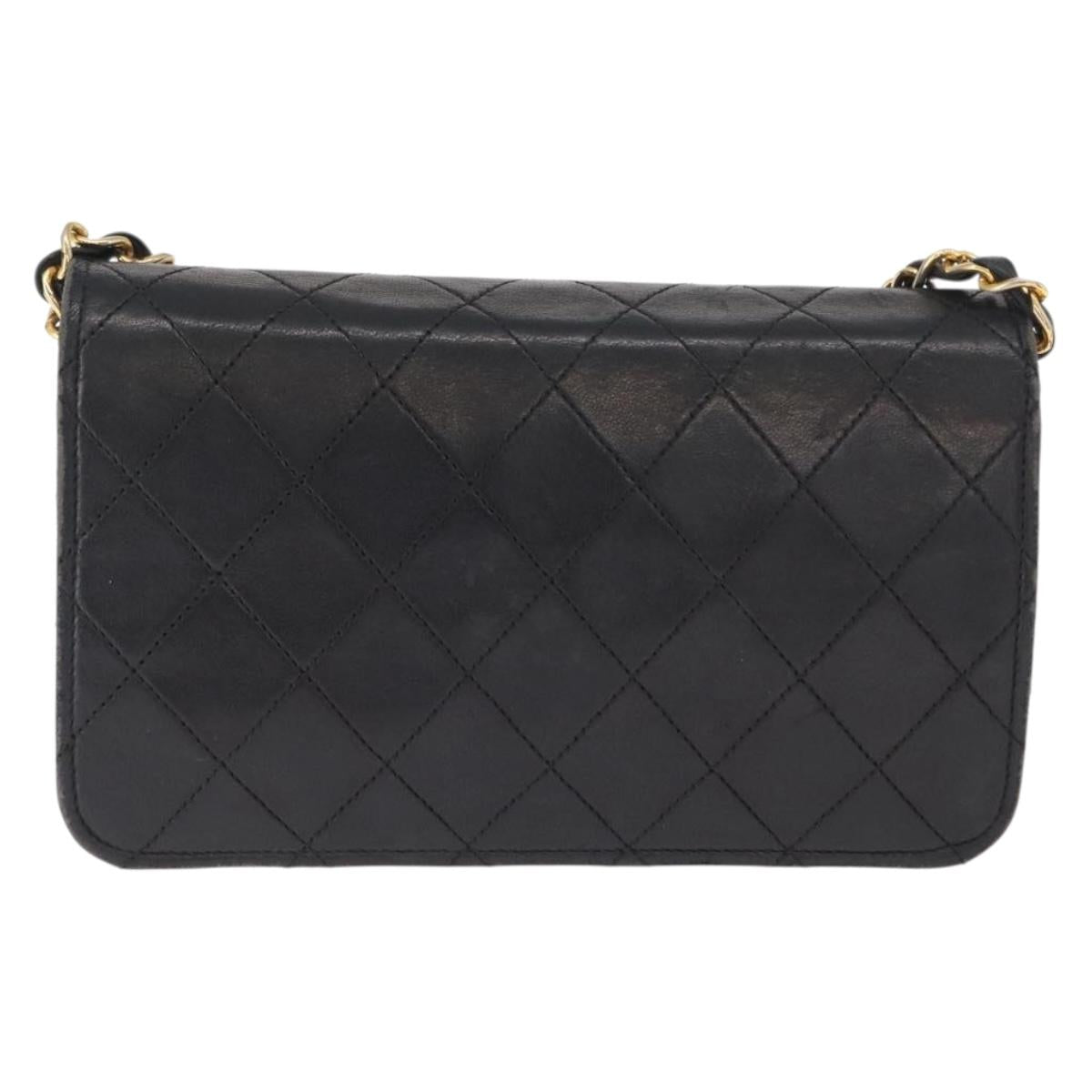 CHANEL Matelasse Chain Shoulder Bag Lamb Skin Black Gold CC Auth 168744