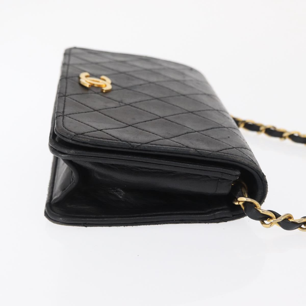 CHANEL Matelasse Chain Shoulder Bag Lamb Skin Black Gold CC Auth 168744
