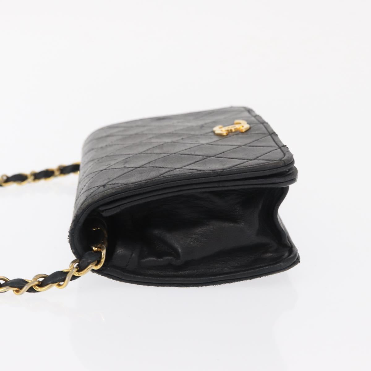CHANEL Matelasse Chain Shoulder Bag Lamb Skin Black Gold CC Auth 168744