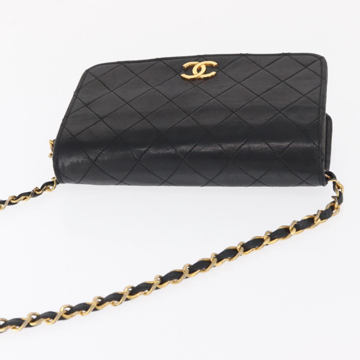 CHANEL Matelasse Chain Shoulder Bag Lamb Skin Black Gold CC Auth 168744
