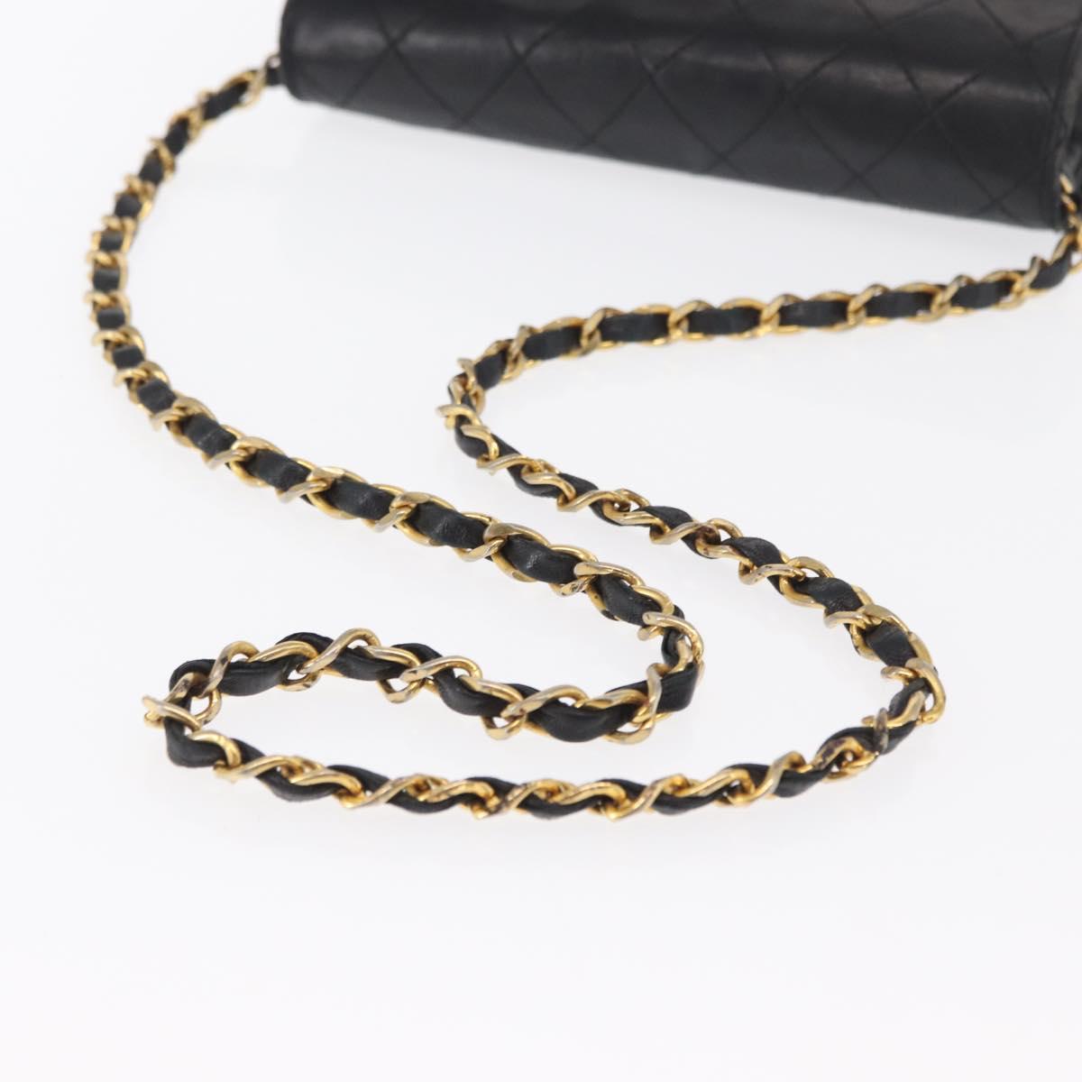 CHANEL Matelasse Chain Shoulder Bag Lamb Skin Black Gold CC Auth 168744