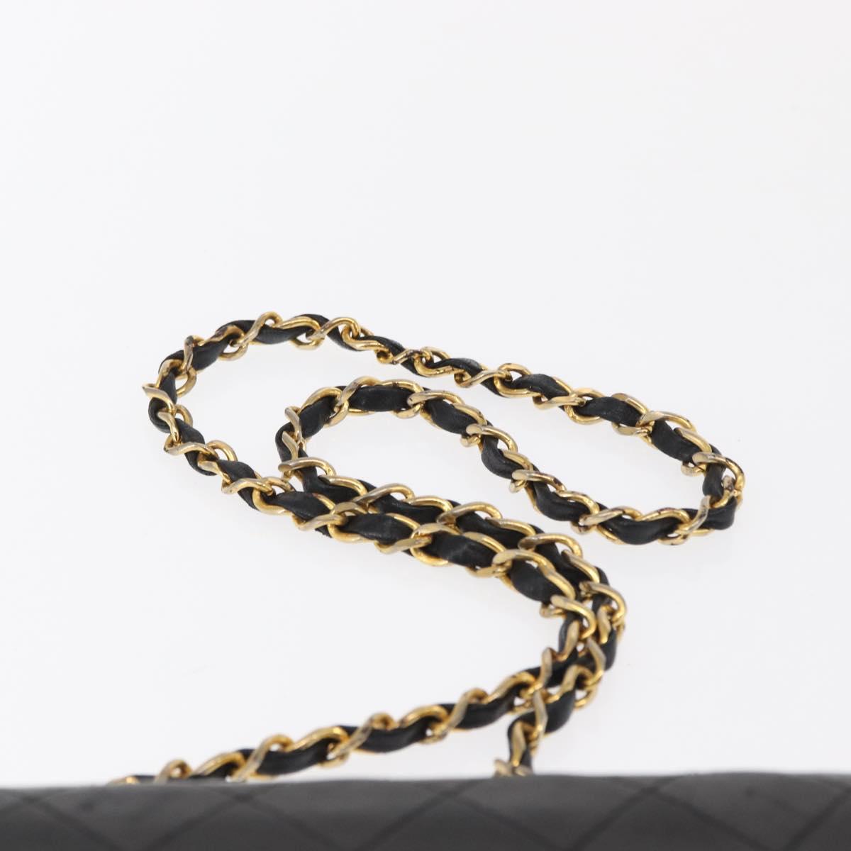 CHANEL Matelasse Chain Shoulder Bag Lamb Skin Black Gold CC Auth 168744
