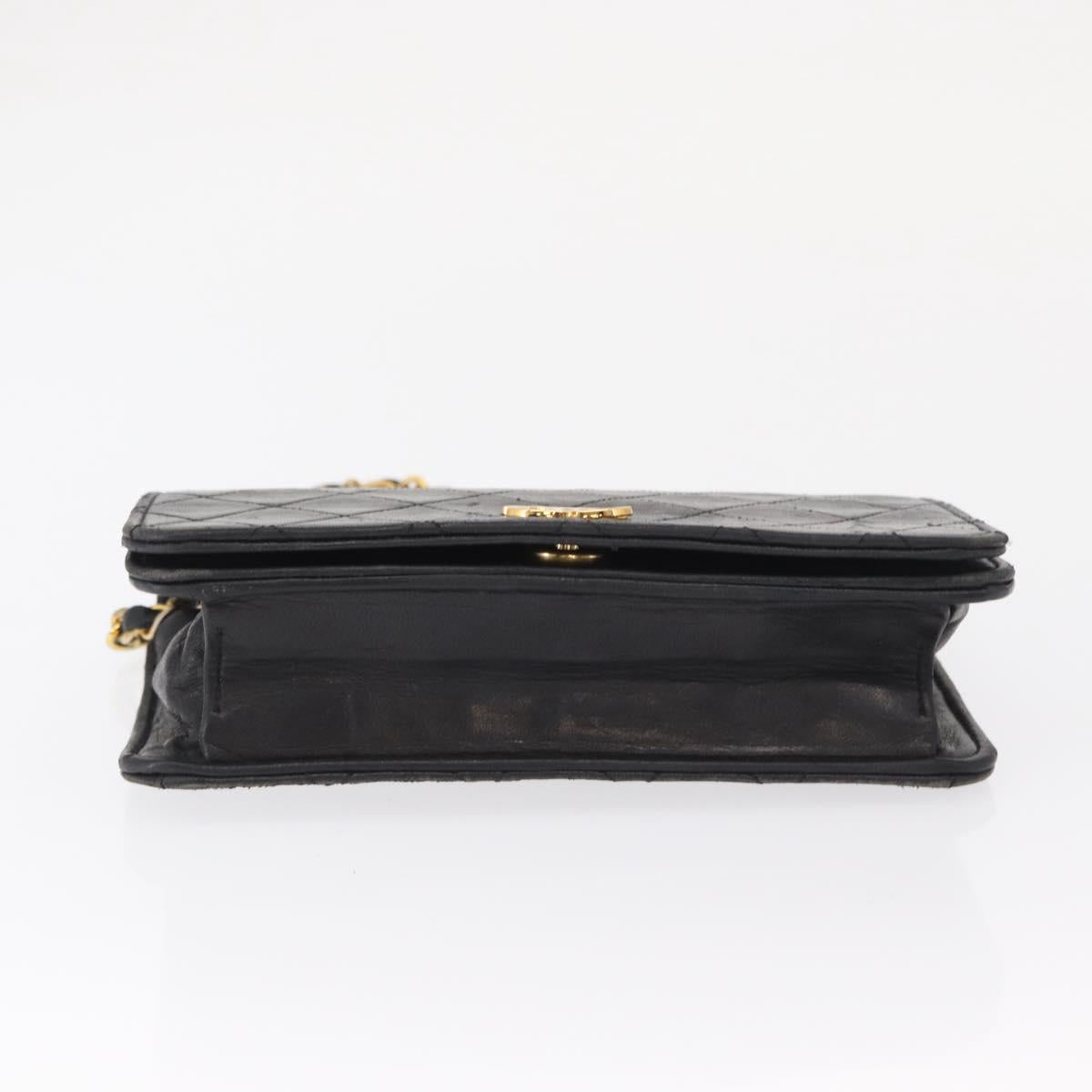 CHANEL Matelasse Chain Shoulder Bag Lamb Skin Black Gold CC Auth 168744