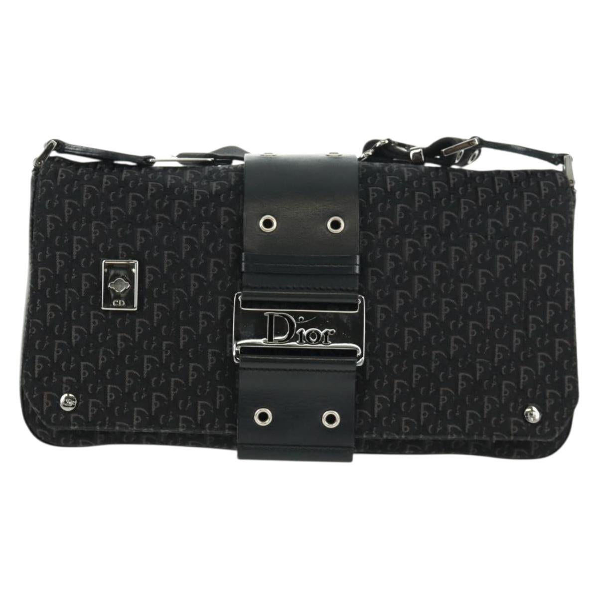 Christian Dior Trotter Canvas Street Chic Shoulder Bag Black Silver Auth 168745V
