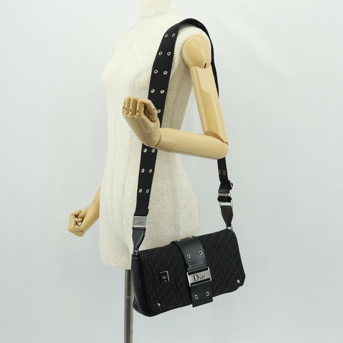 Christian Dior Trotter Canvas Street Chic Shoulder Bag Black Silver Auth 168745V