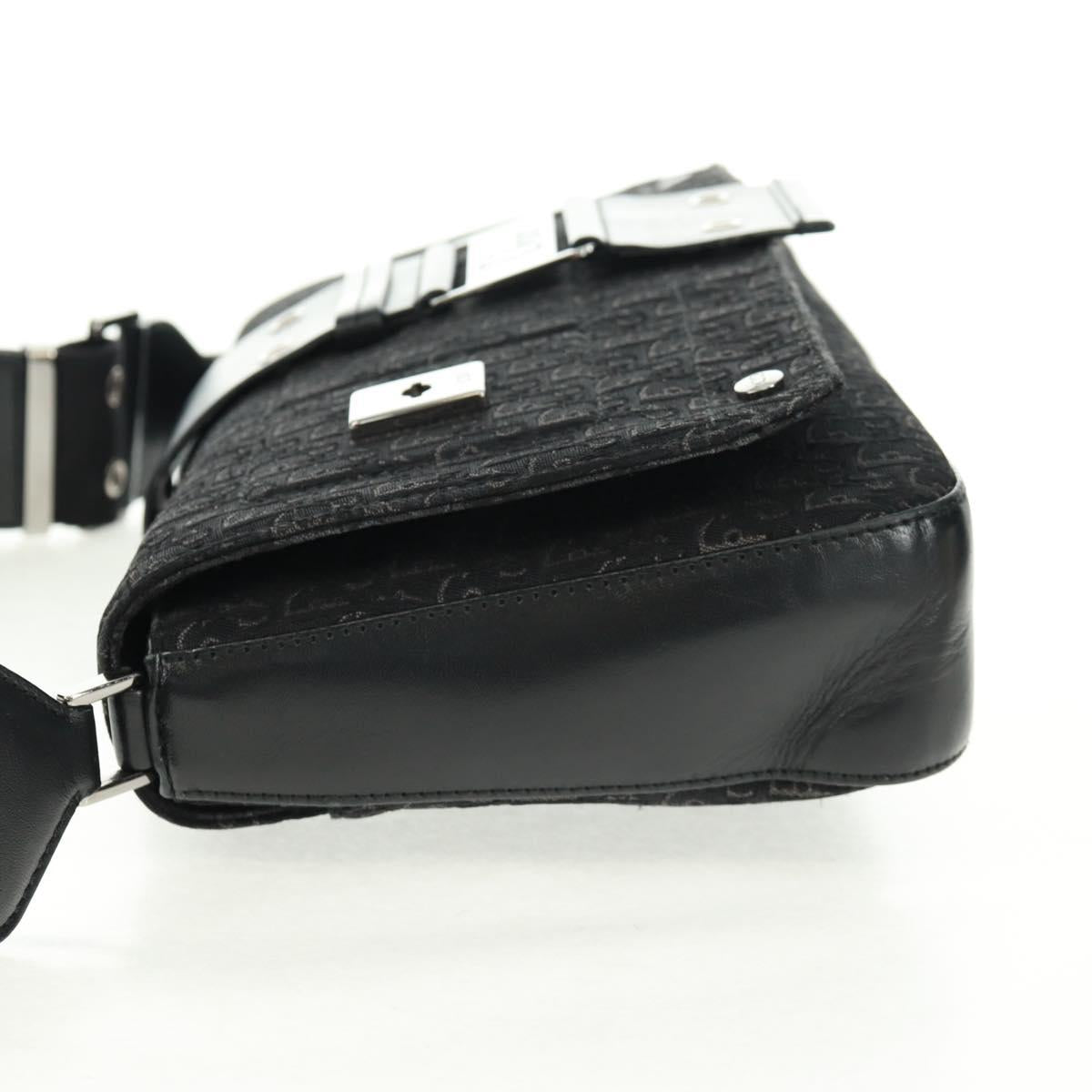 Christian Dior Trotter Canvas Street Chic Shoulder Bag Black Silver Auth 168745V