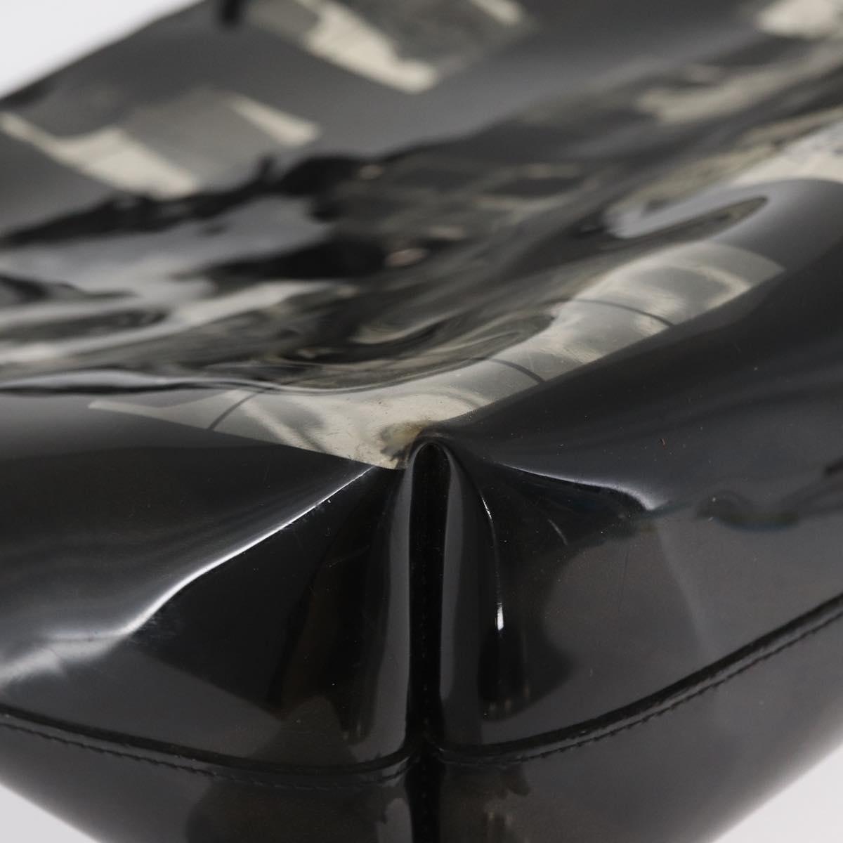 CHANEL Window Line Chain Tote Bag Vinyl Black CC Auth 168757