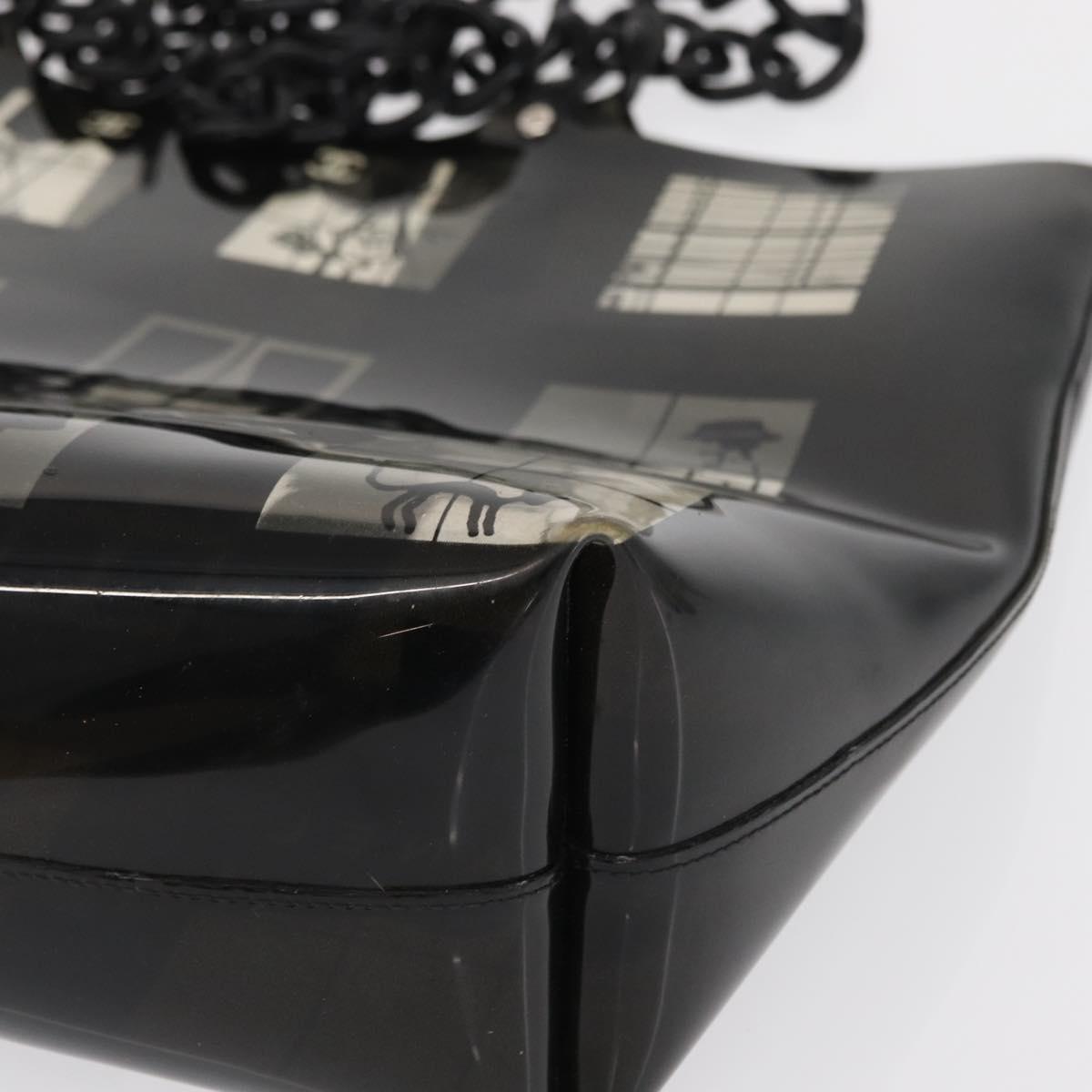 CHANEL Window Line Chain Tote Bag Vinyl Black CC Auth 168757