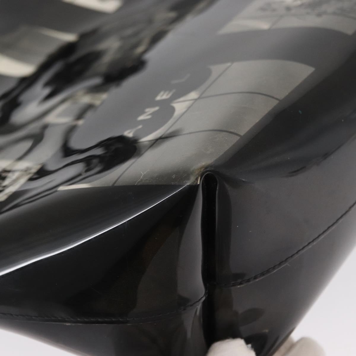 CHANEL Window Line Chain Tote Bag Vinyl Black CC Auth 168757