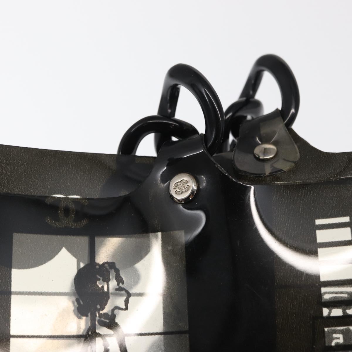 CHANEL Window Line Chain Tote Bag Vinyl Black CC Auth 168757