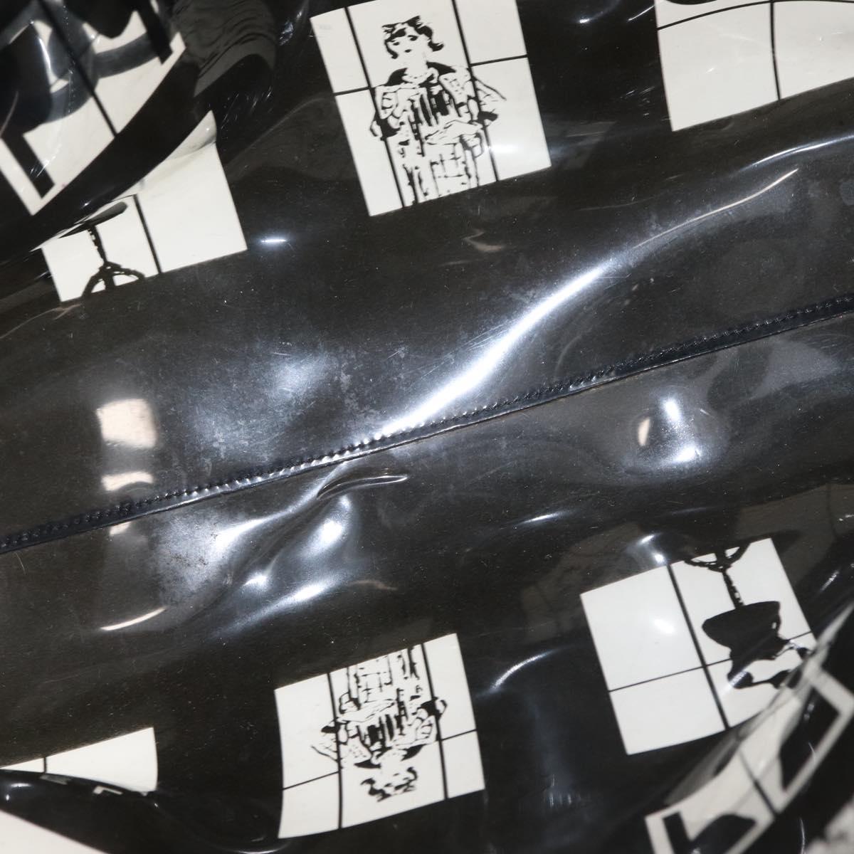 CHANEL Window Line Chain Tote Bag Vinyl Black CC Auth 168757