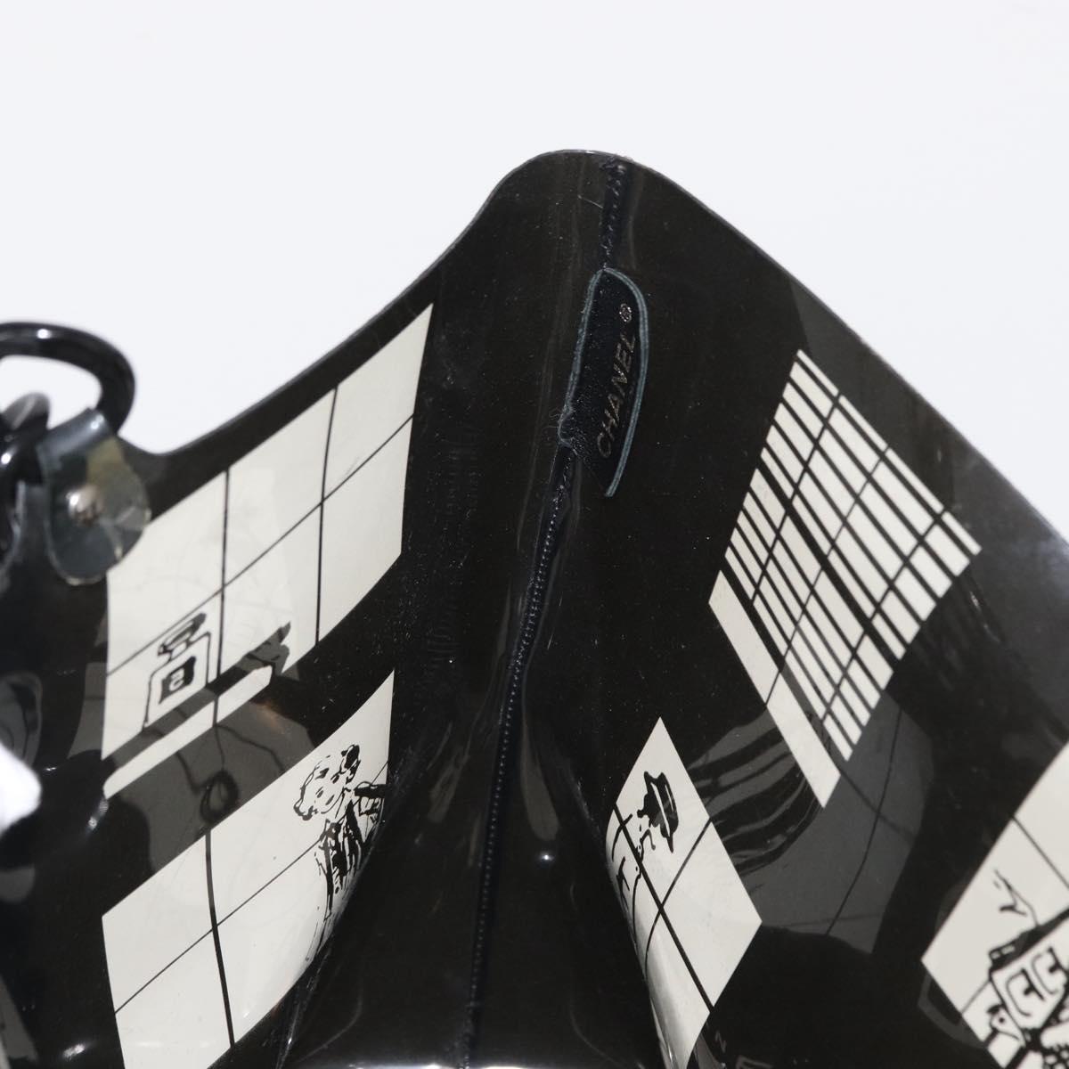 CHANEL Window Line Chain Tote Bag Vinyl Black CC Auth 168757