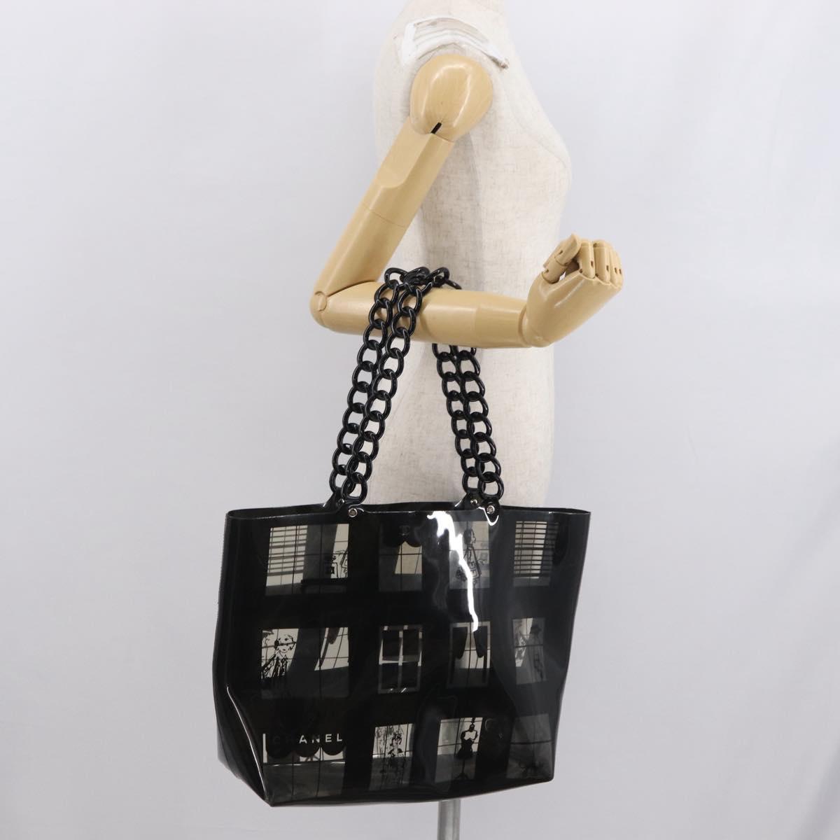 CHANEL Window Line Chain Tote Bag Vinyl Black CC Auth 168757