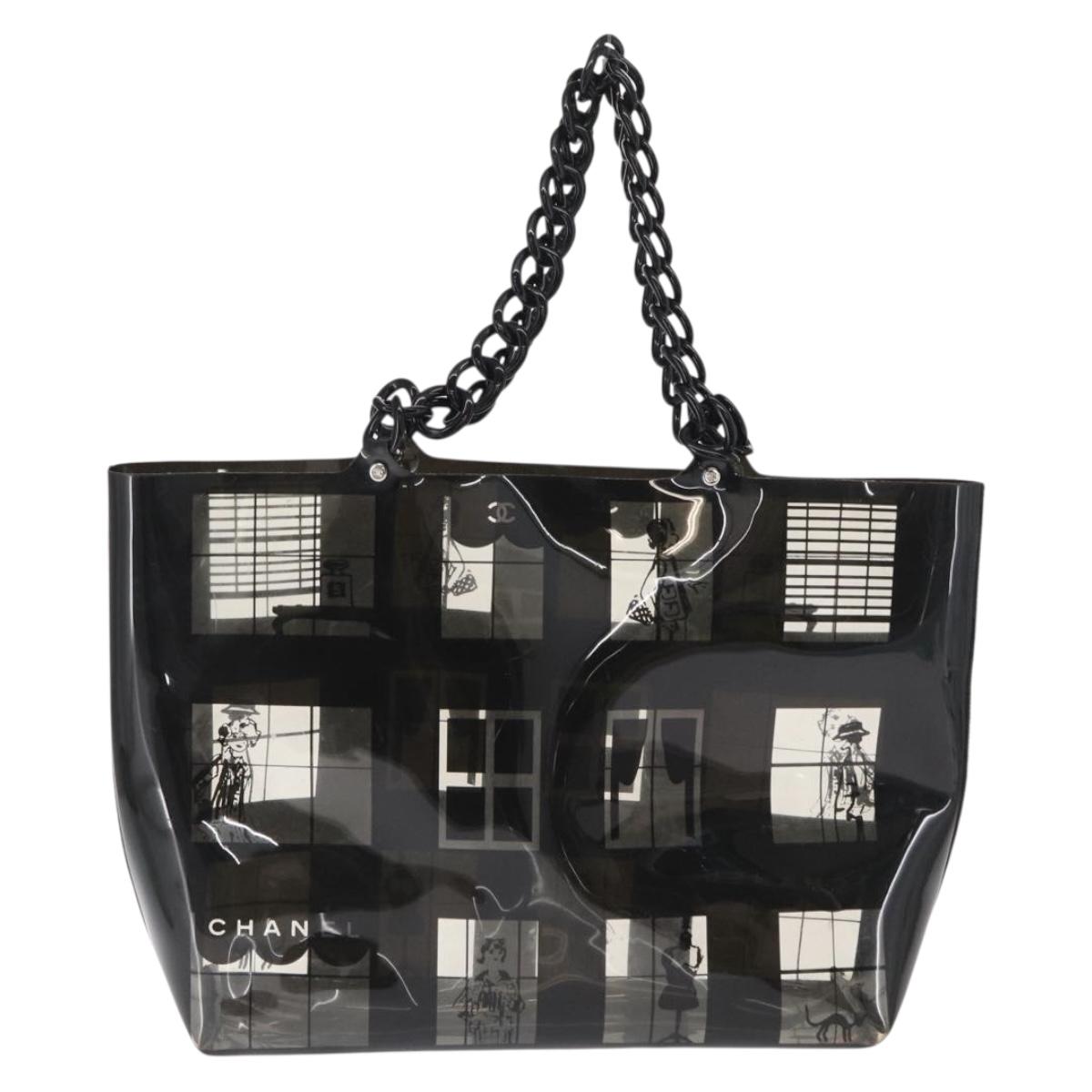 CHANEL Window Line Chain Tote Bag Vinyl Black CC Auth 168757