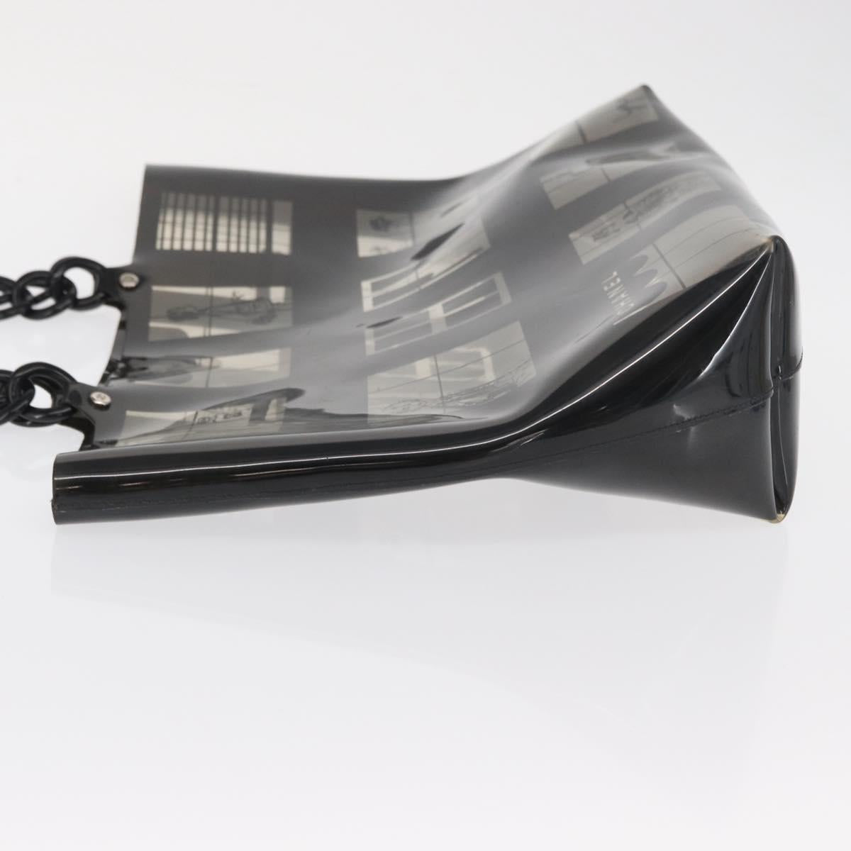 CHANEL Window Line Chain Tote Bag Vinyl Black CC Auth 168757