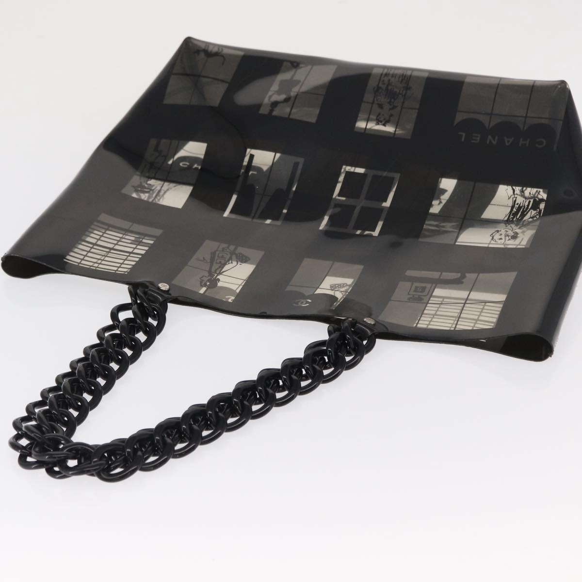 CHANEL Window Line Chain Tote Bag Vinyl Black CC Auth 168757