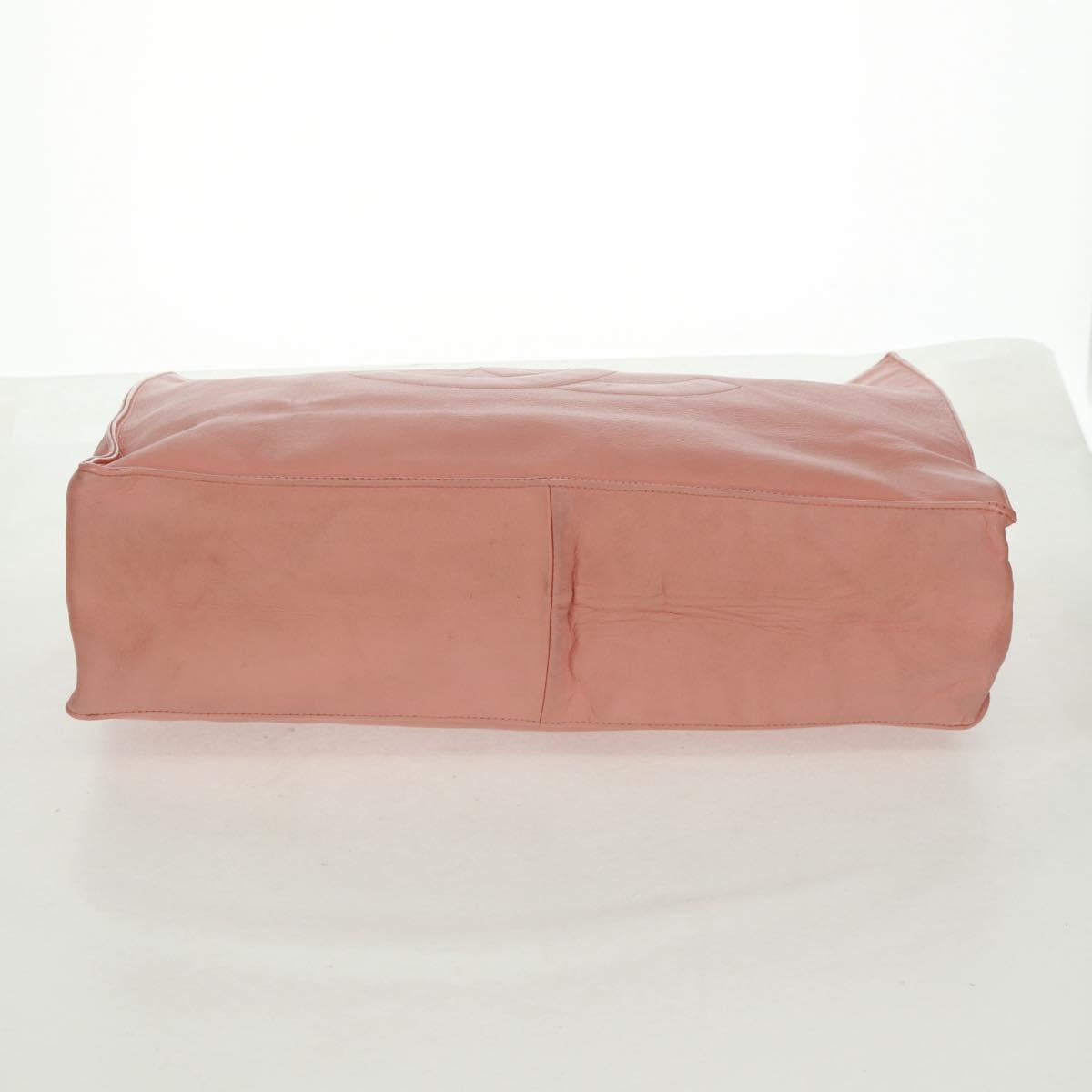 CHANEL Chain Tote Bag Lamb Skin Pink Gold CC Auth 168760