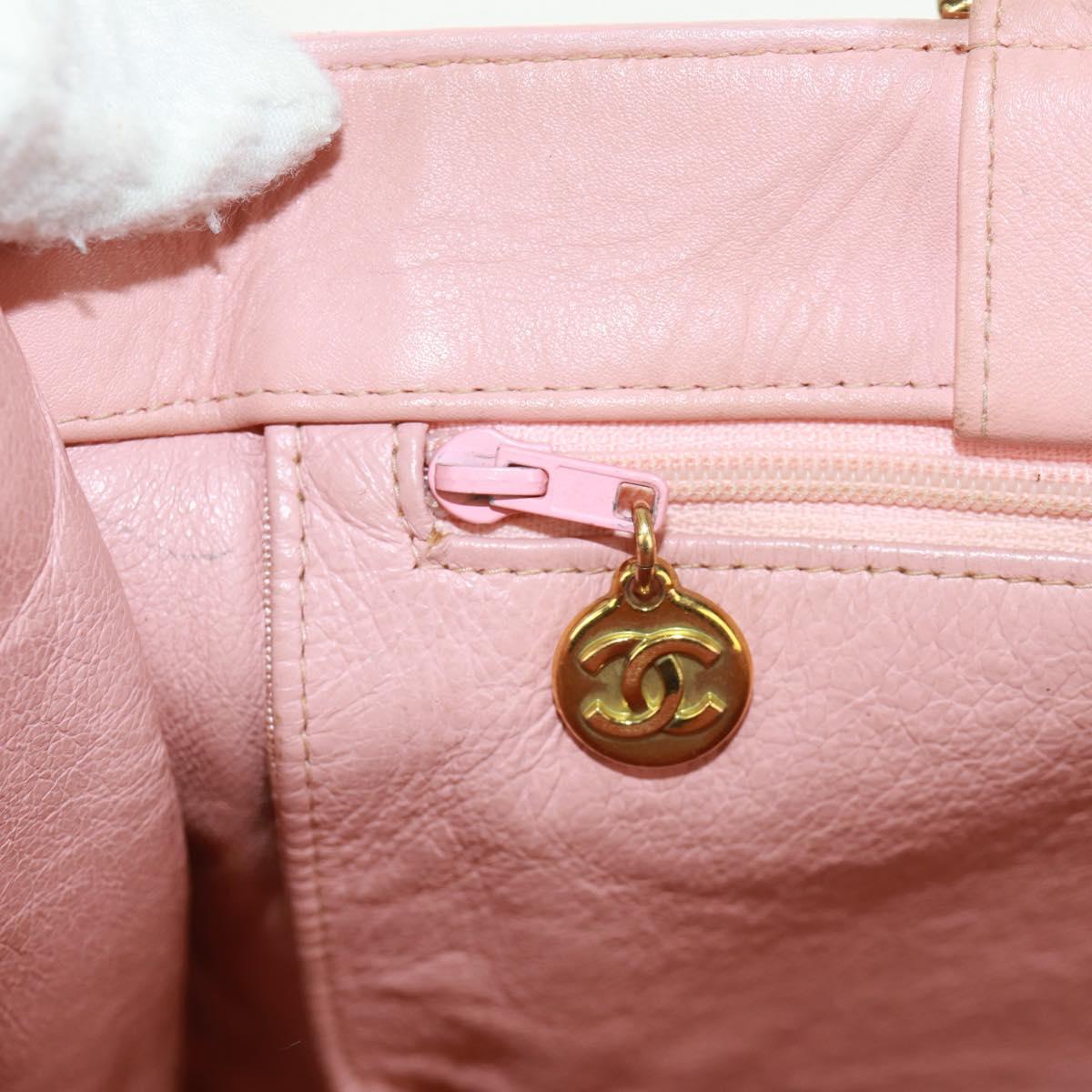 CHANEL Chain Tote Bag Lamb Skin Pink Gold CC Auth 168760