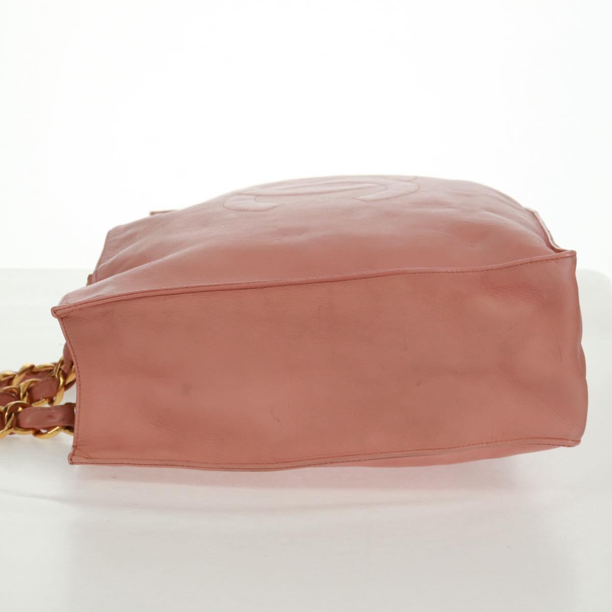 CHANEL Chain Tote Bag Lamb Skin Pink Gold CC Auth 168760
