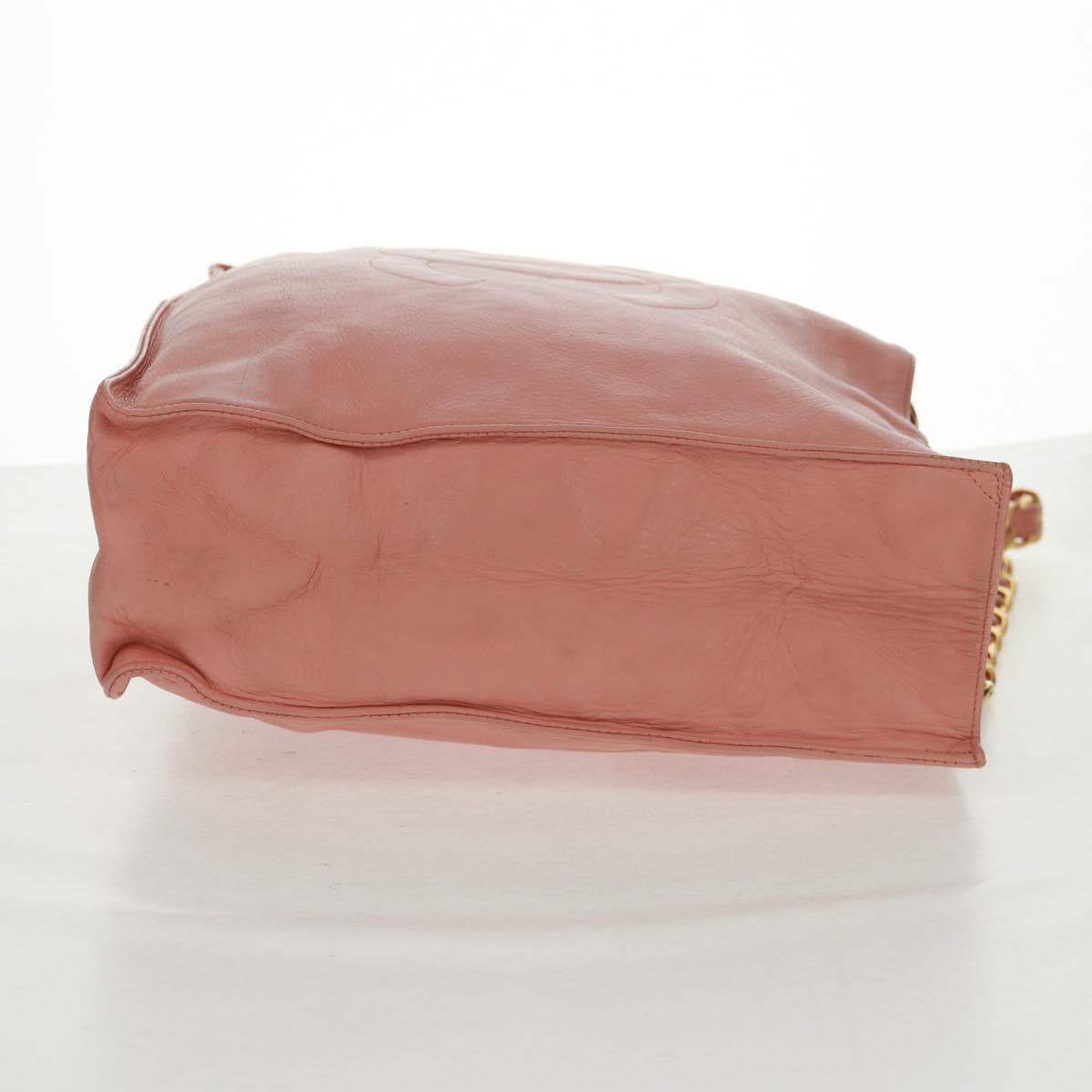 CHANEL Chain Tote Bag Lamb Skin Pink Gold CC Auth 168760