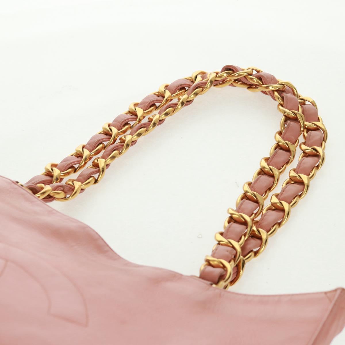 CHANEL Chain Tote Bag Lamb Skin Pink Gold CC Auth 168760