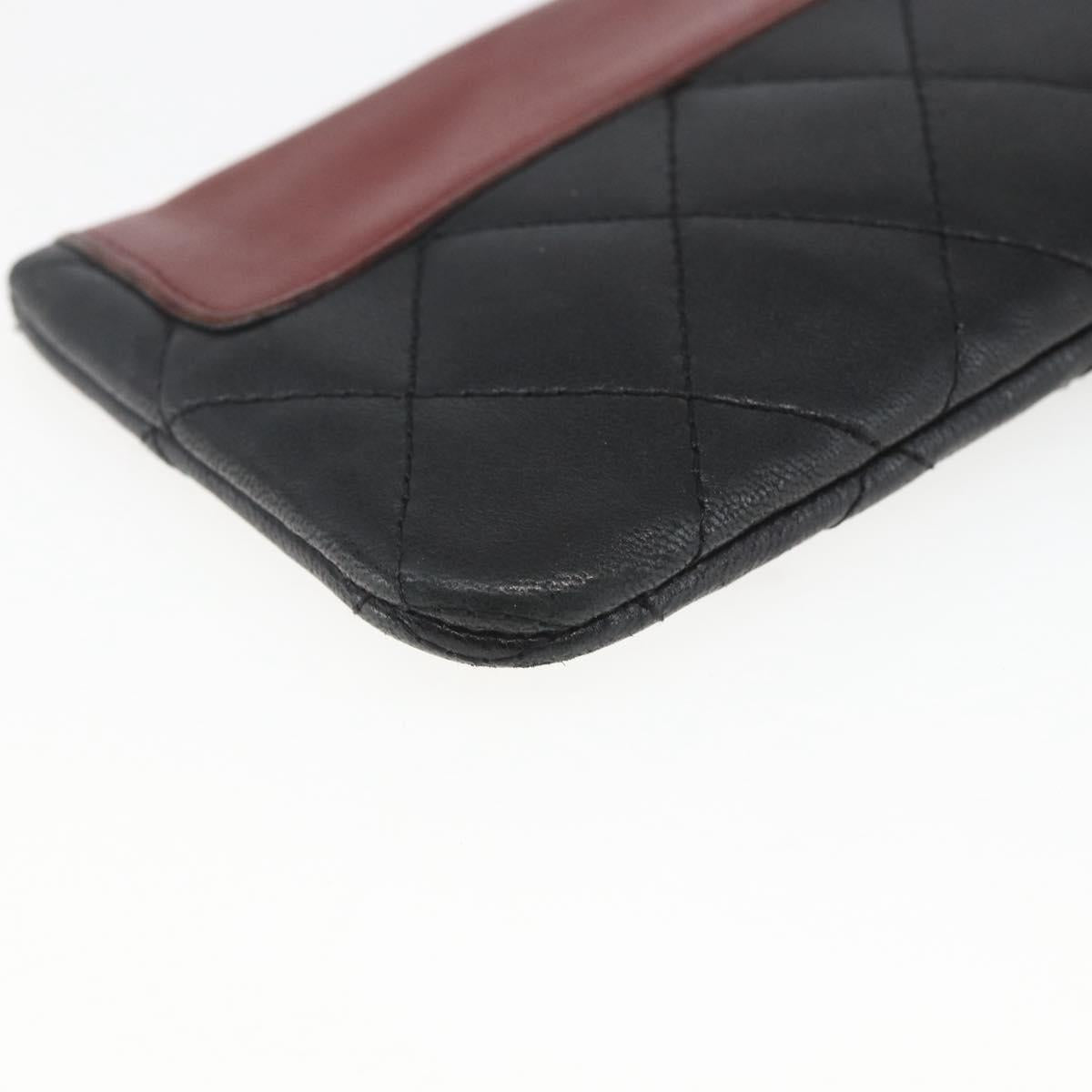 CHANEL Matelasse Coin Purse Lamb Skin Black Silver CC Auth 168761