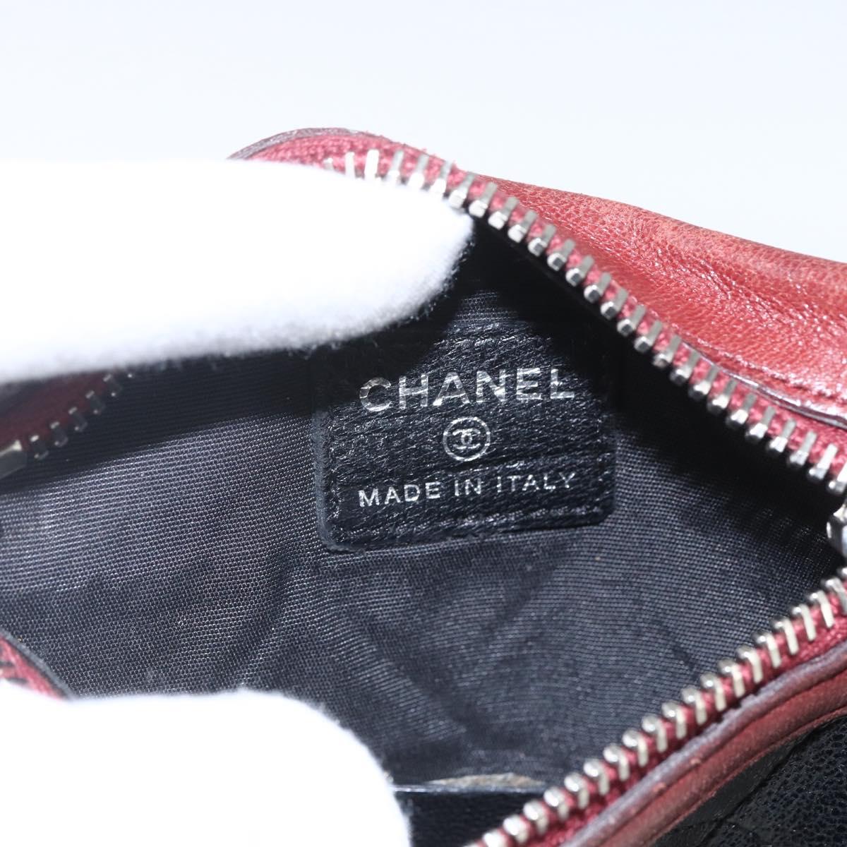 CHANEL Matelasse Coin Purse Lamb Skin Black Silver CC Auth 168761