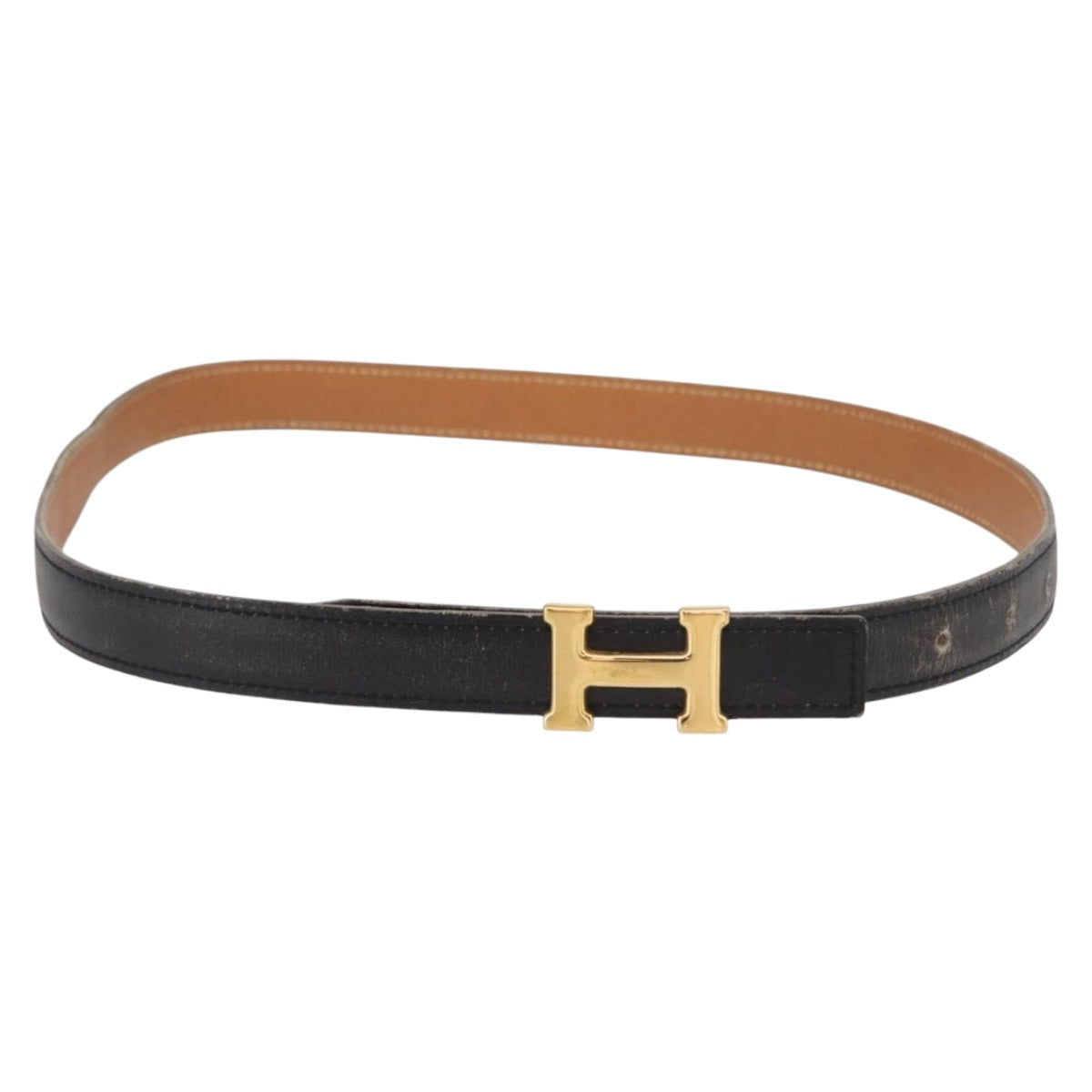 HERMES H Constance Reversible Belt Leather 33.1"" Black Auth 168763
