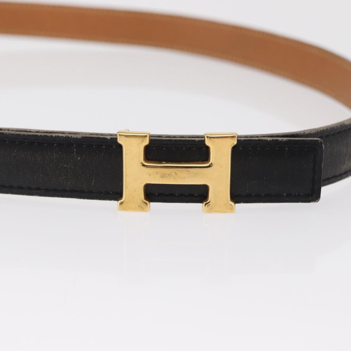 HERMES H Constance Reversible Belt Leather 33.1"" Black Auth 168763