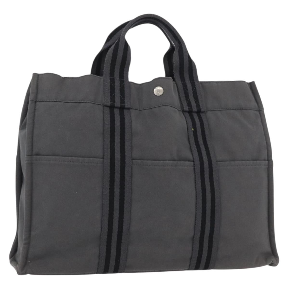 HERMES Fourre Tout MM Hand Bag Canvas Gray Silver Auth 168815