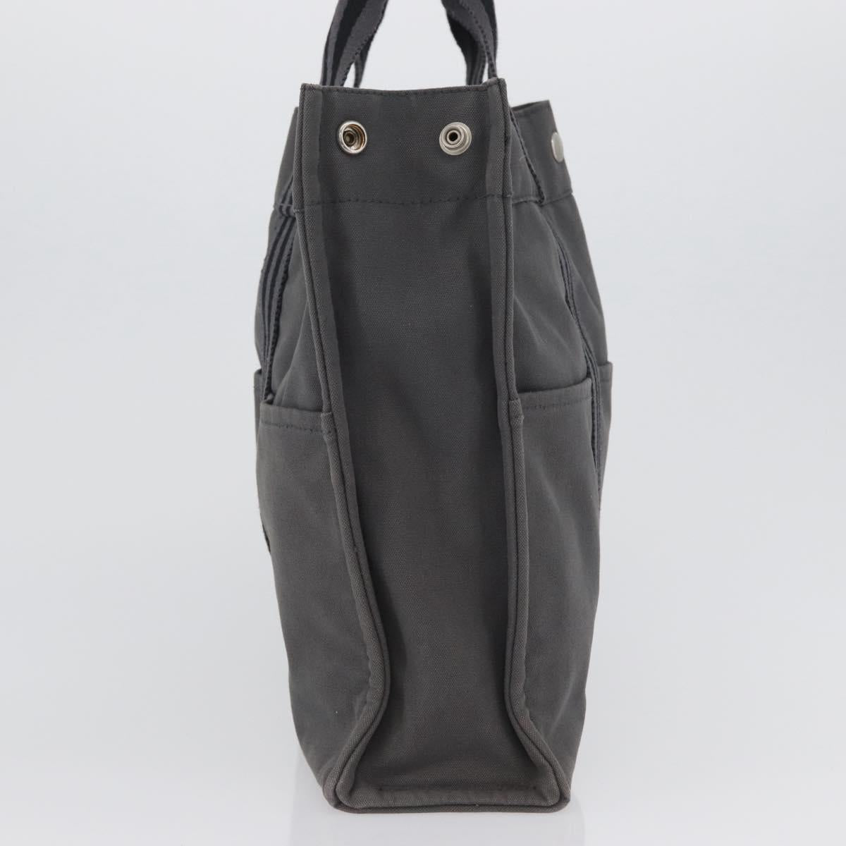 HERMES Fourre Tout MM Hand Bag Canvas Gray Silver Auth 168815