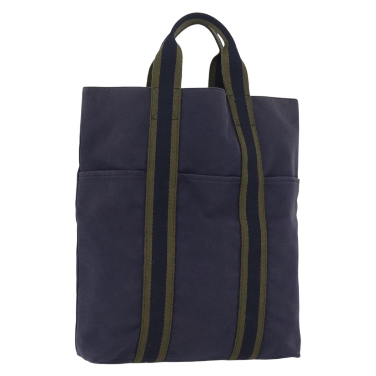 HERMES Fourre Tout Cabass Hand Bag Canvas Navy Auth 168818